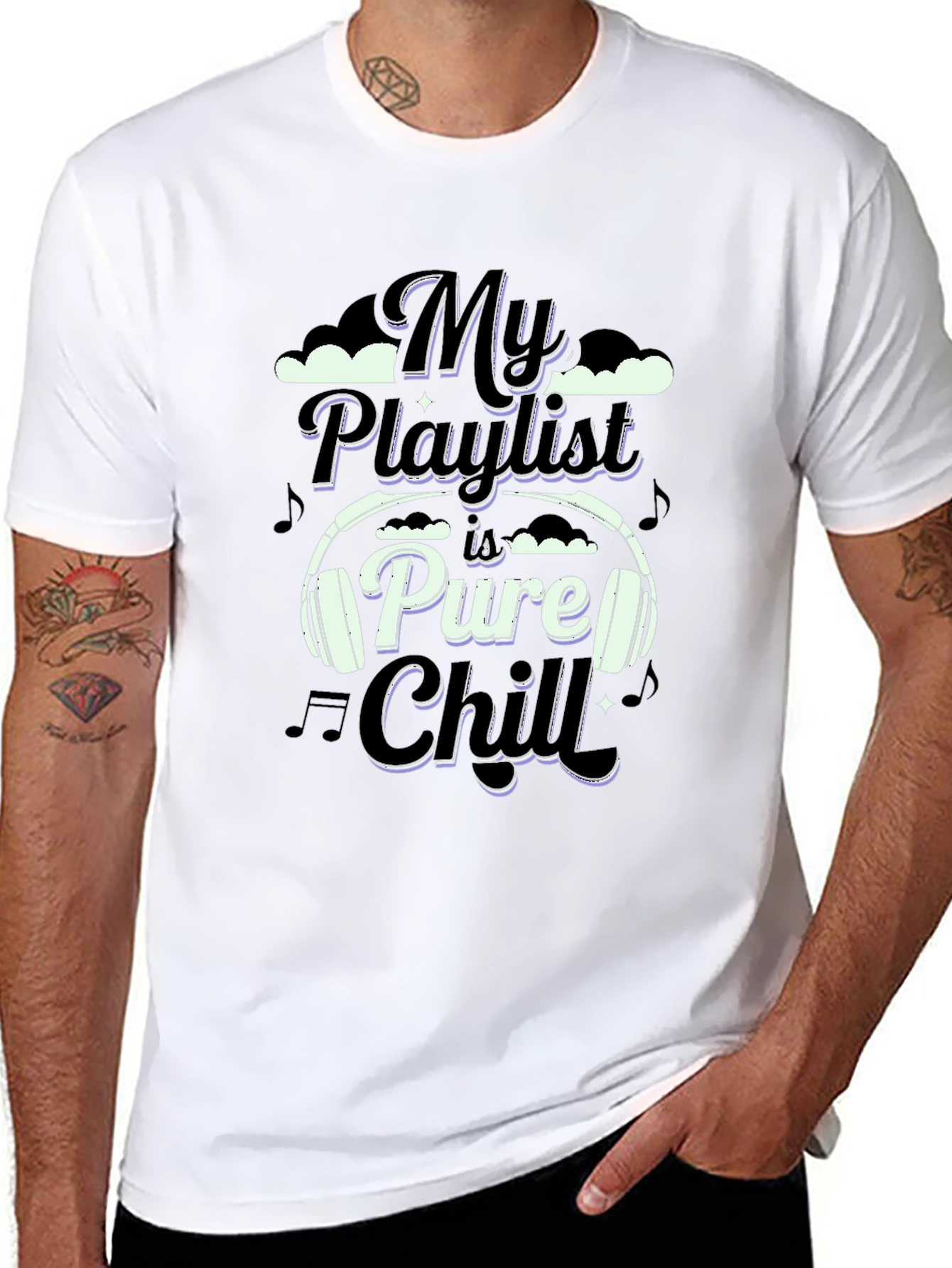 Black My Playlist is Pure Chill T-Shirt - Music Lover Tee view 8