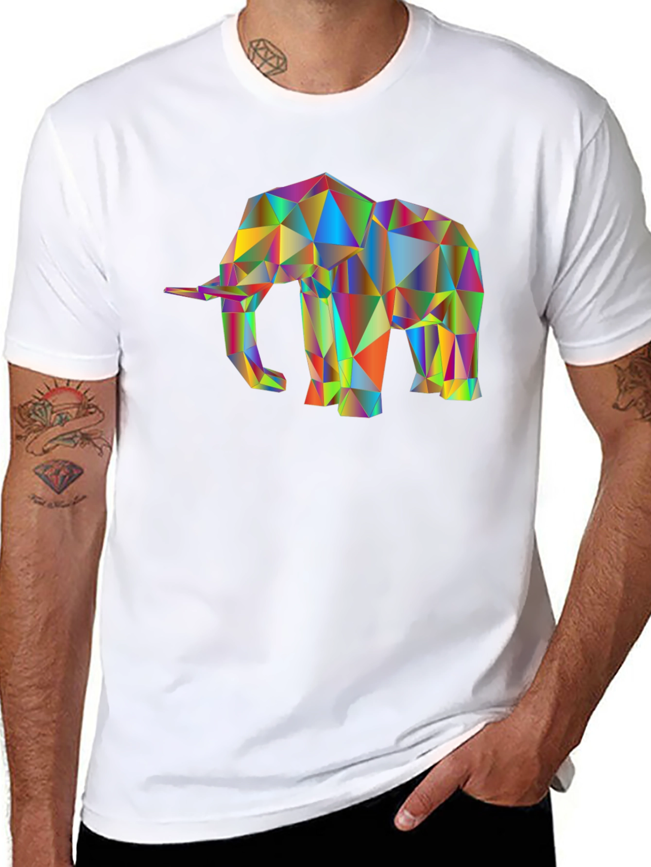 Black Geometric Elephant T-Shirt - Modern Art Tee view 8