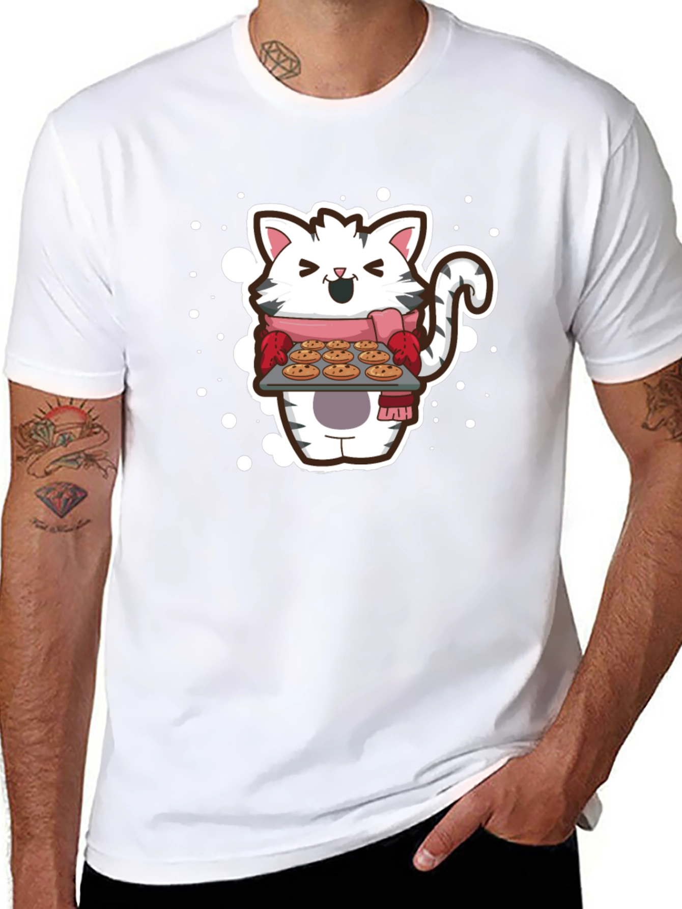 Black Cat Baker T-Shirt - Cute Cartoon Kitten with Cookies view 8