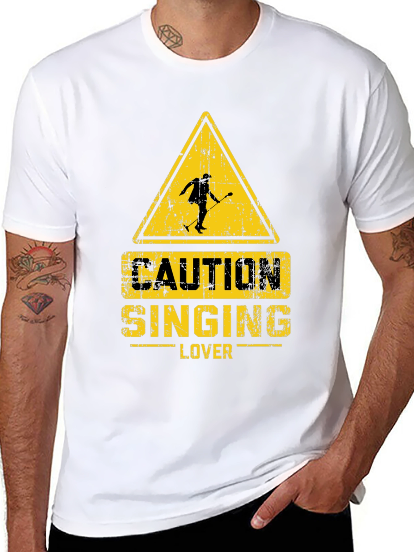 Black Caution Singing Lover Black T-Shirt view 8