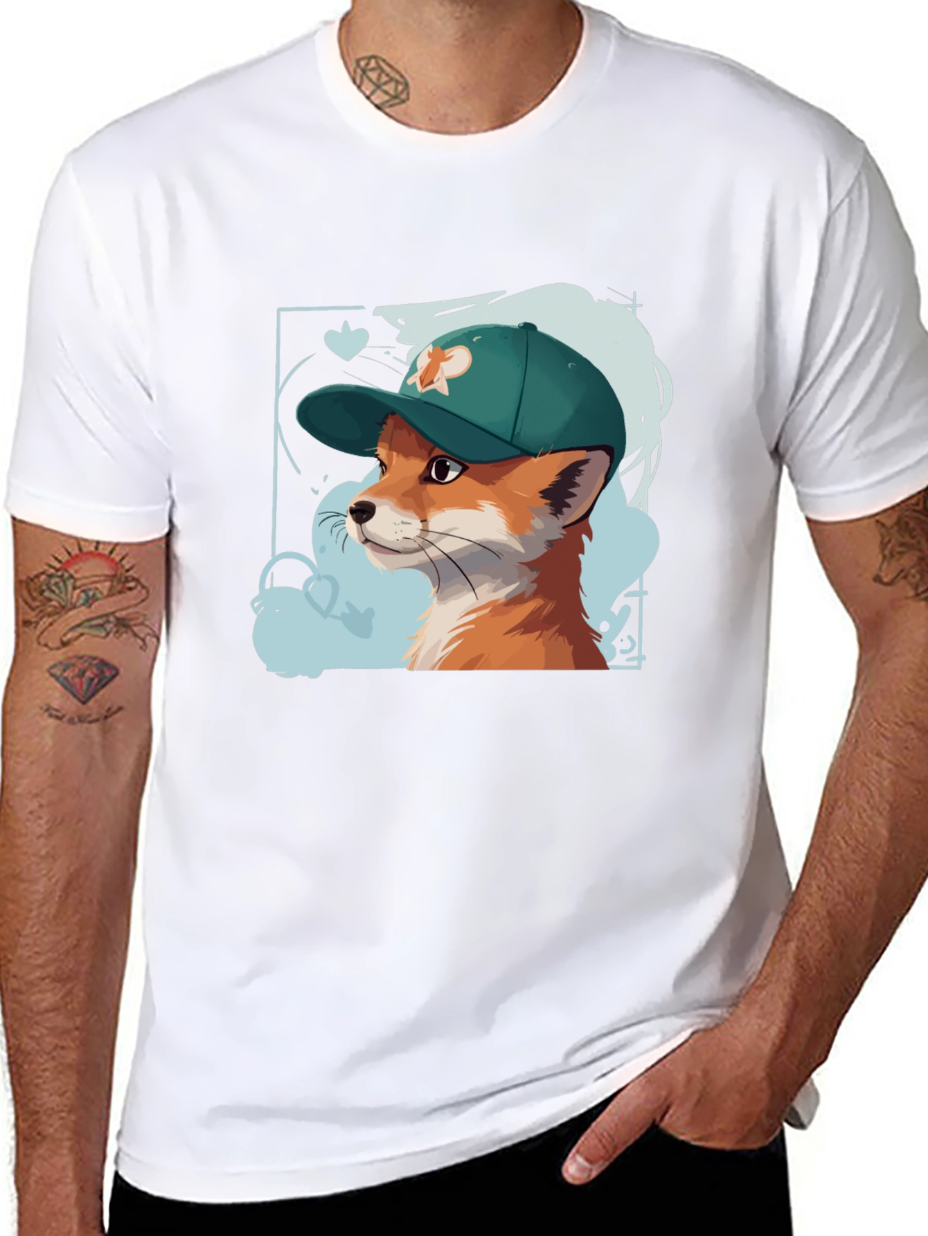 Black Cool Fox Tee: Graphic Print Cotton T-Shirt view 8