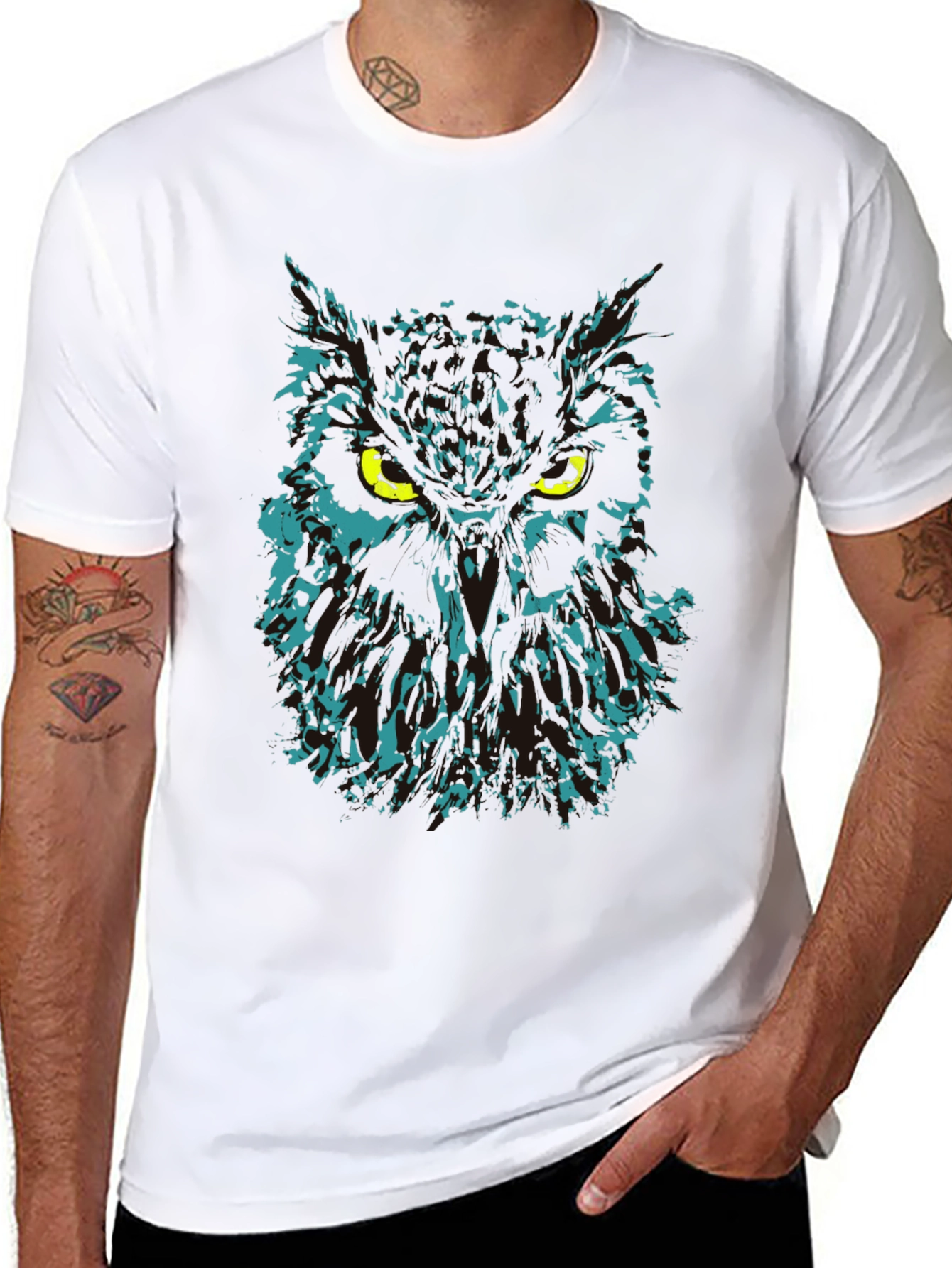 Black Owl Graphic Print Black T-Shirt view 8
