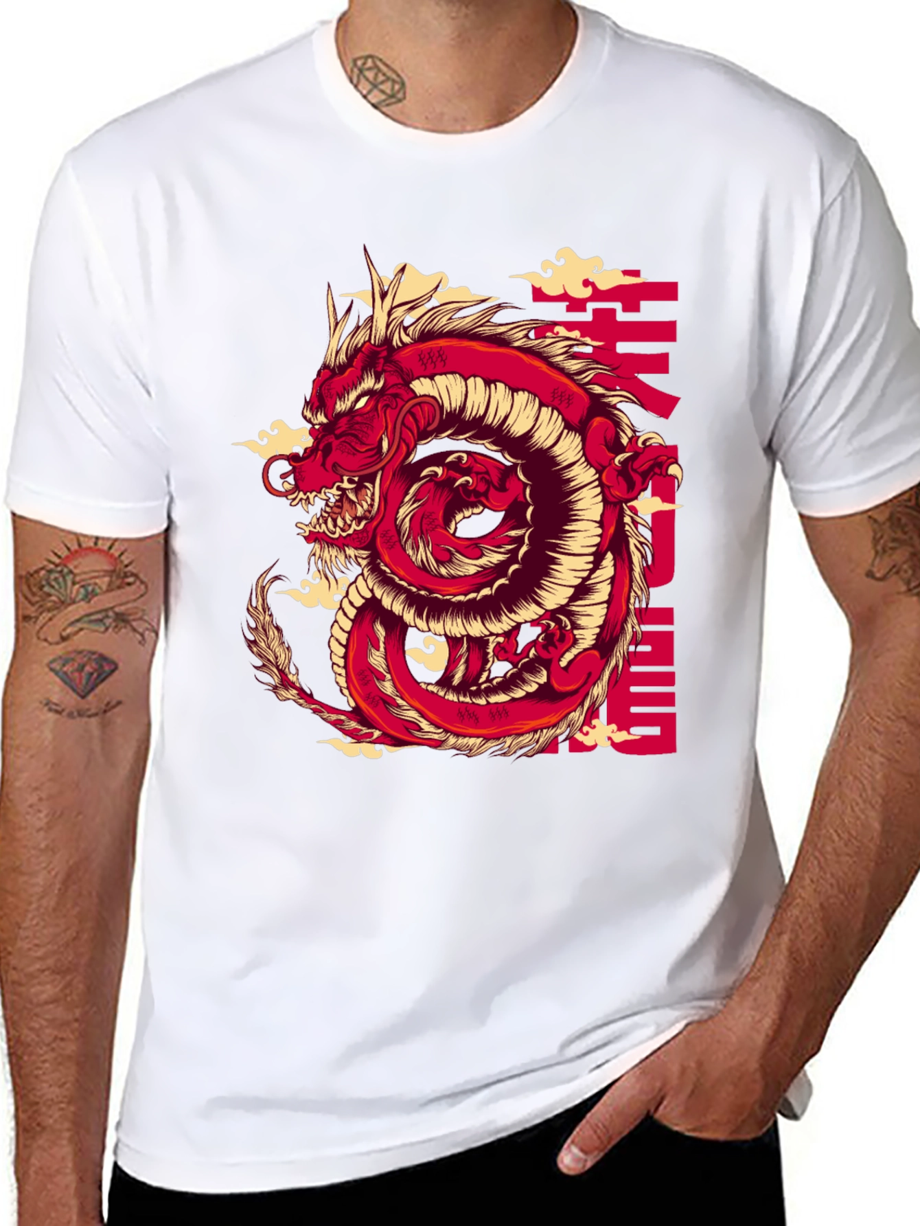 Black Red Dragon Graphic Print Black T-Shirt view 8