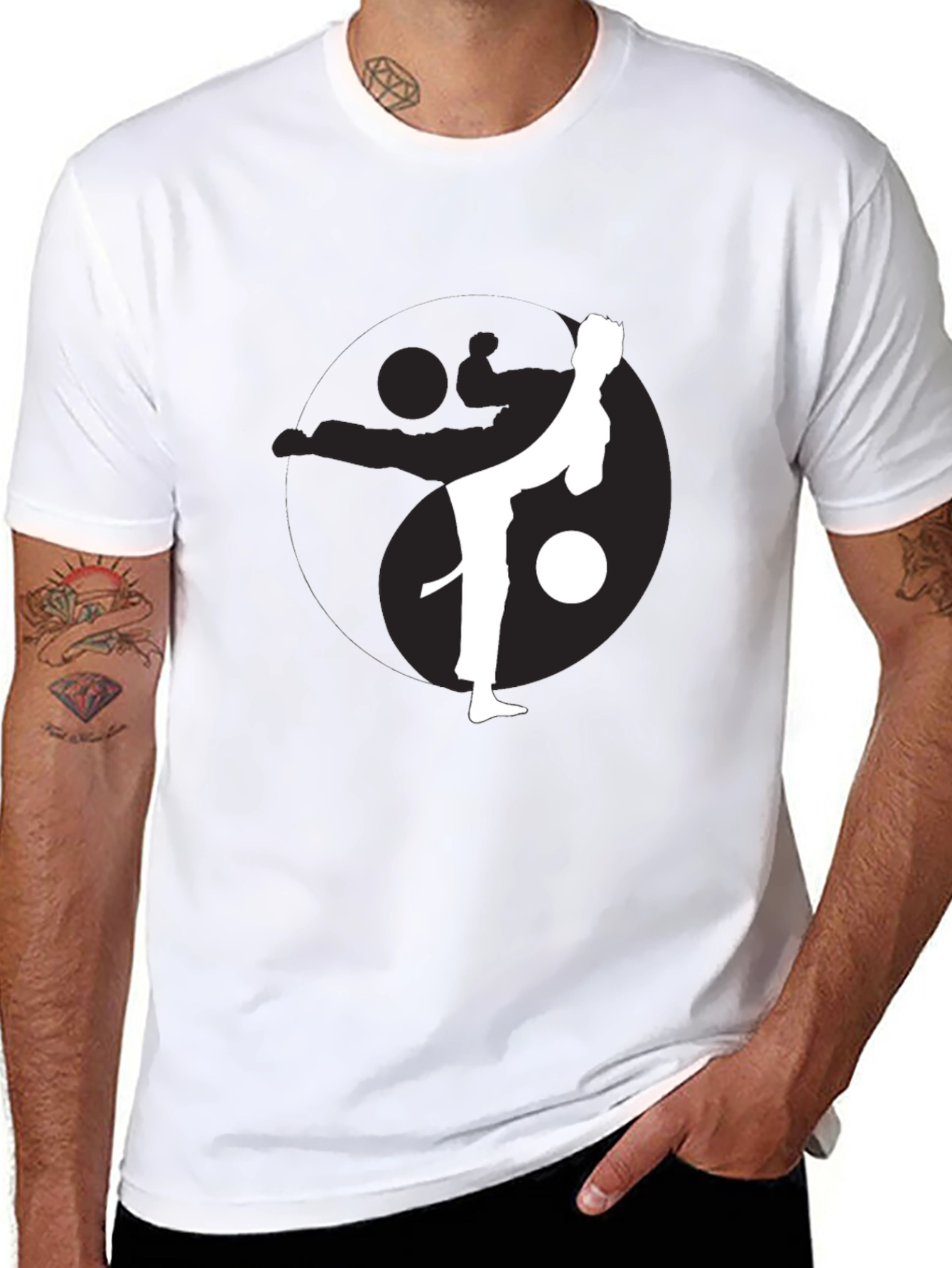 Black Martial Arts Yin Yang Graphic Tee view 8