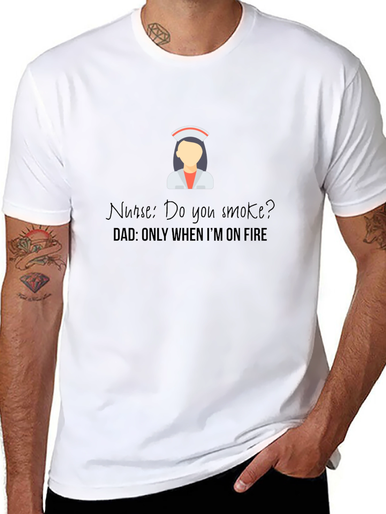 Black Funny Nurse Dad Joke T-Shirt - Only When I'm on Fire view 8