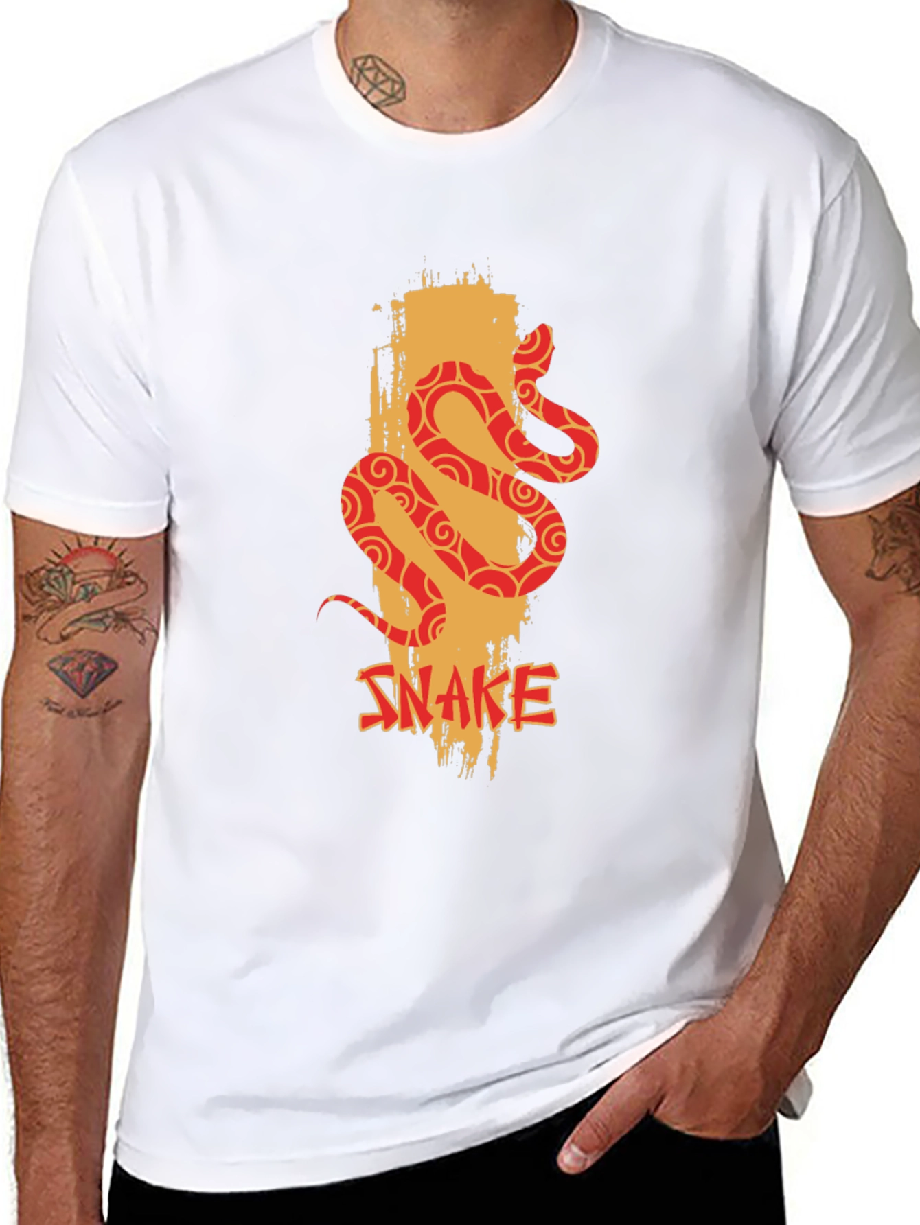 Black Snake Graphic Print Men's Black T-Shirt view 8