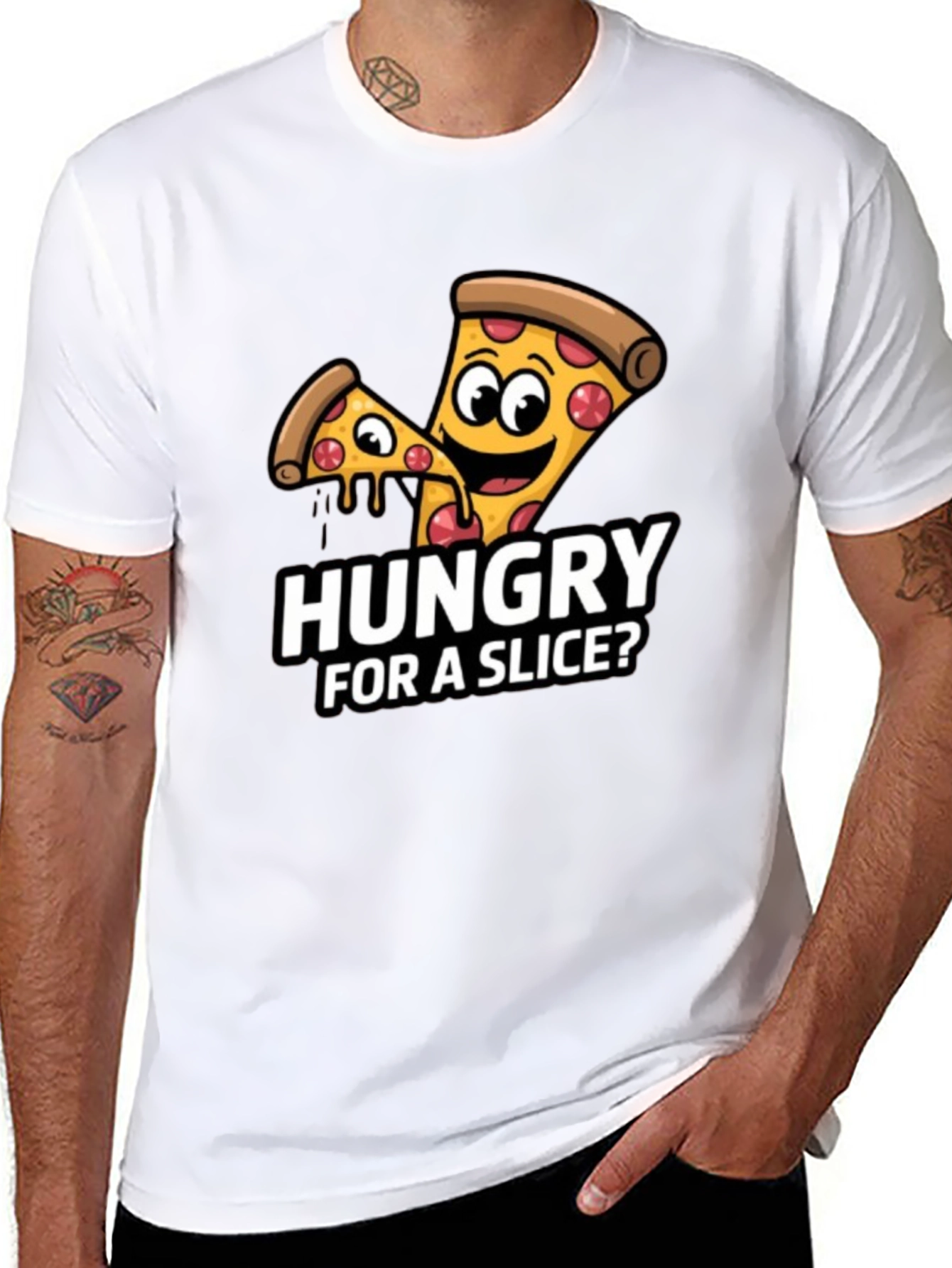 Black Hungry For a Slice? Pizza Graphic T-Shirt view 8