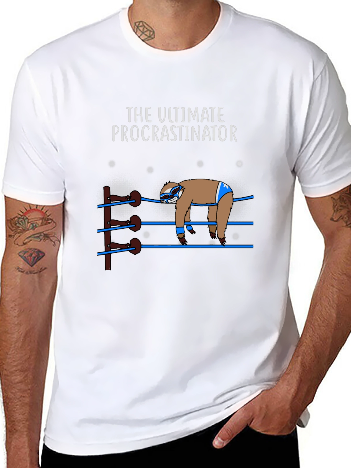 Black The Ultimate Procrastinator Wrestler Sloth Graphic Tee view 8