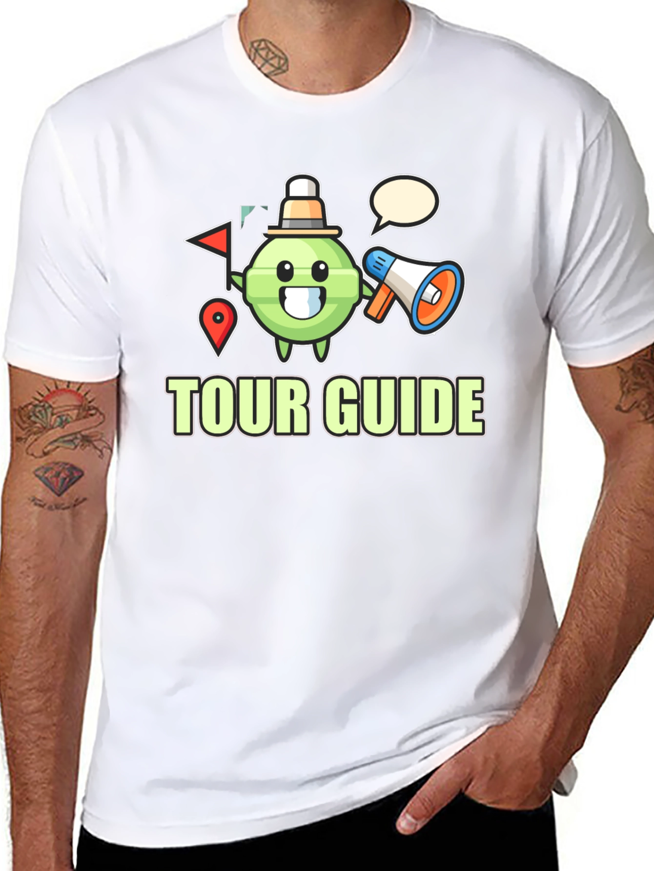 Black Tour Guide Cartoon Graphic Black T-Shirt view 8