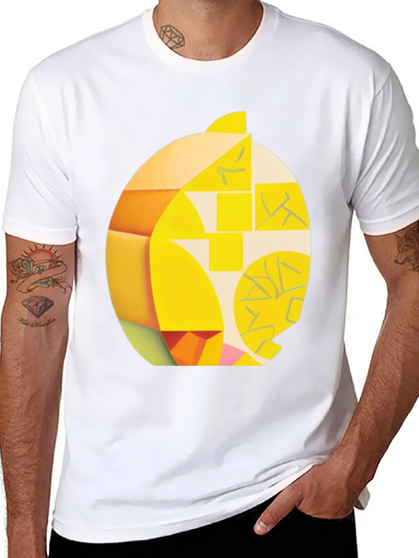 Black Abstract Geometric Lemon Graphic Tee - Modern Art Shirt view 8