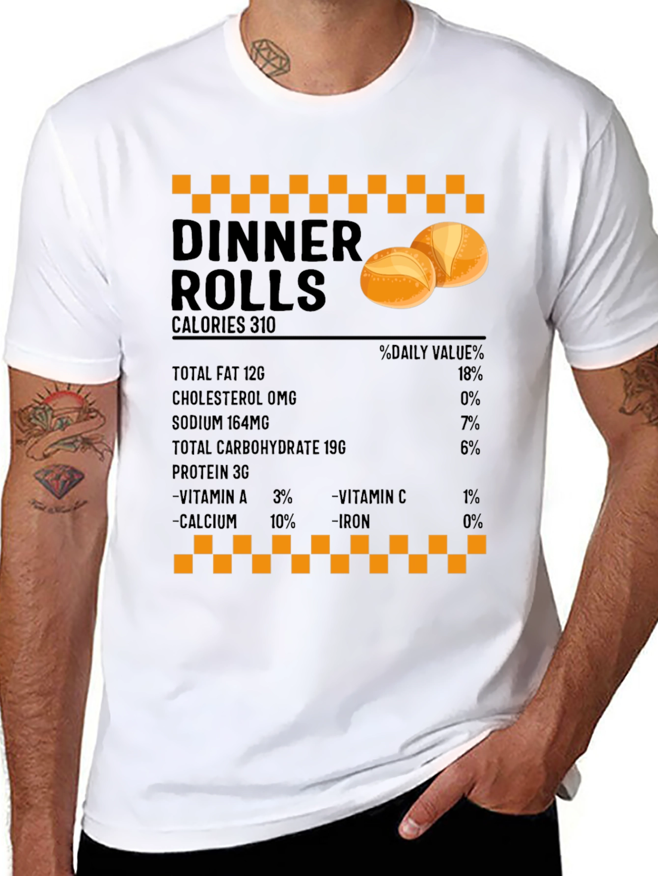 Black Dinner Rolls Nutrition Facts T-Shirt - Foodie Gift view 8