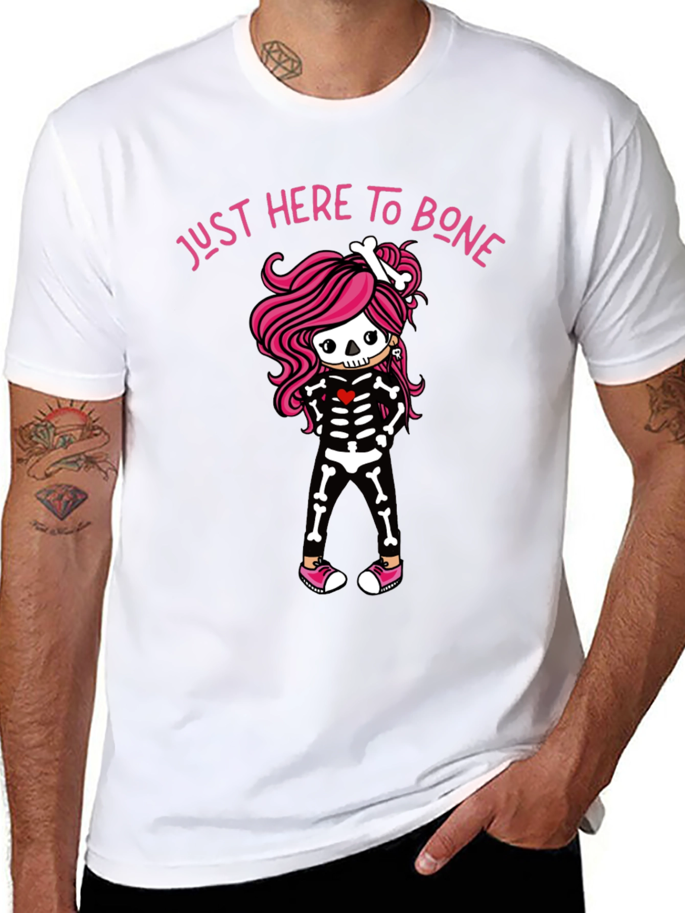 Black Just Here to Bone Skeleton Girl T-Shirt view 8