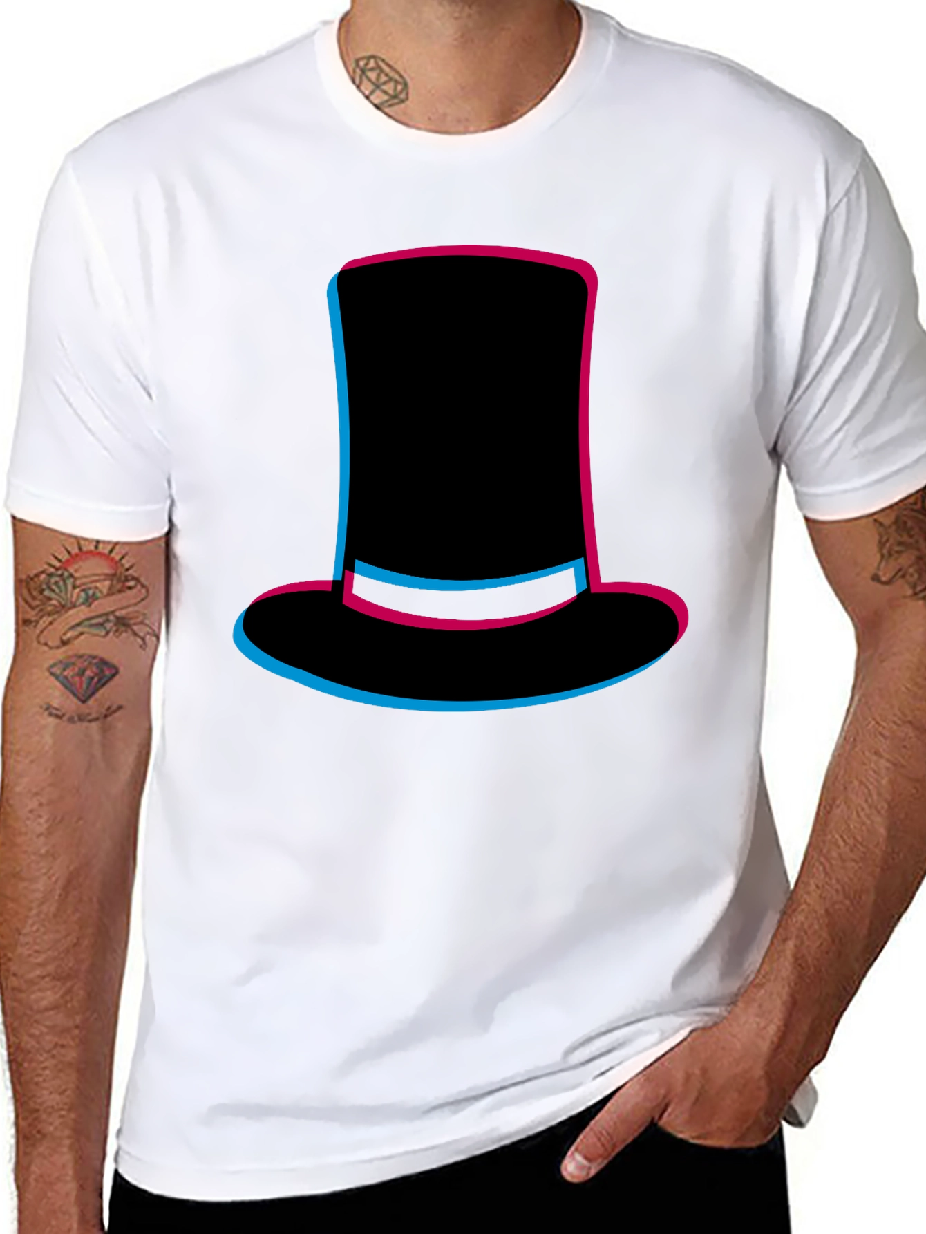 Black Top Hat Graphic Tee - Stylish Men's Black T-Shirt view 8