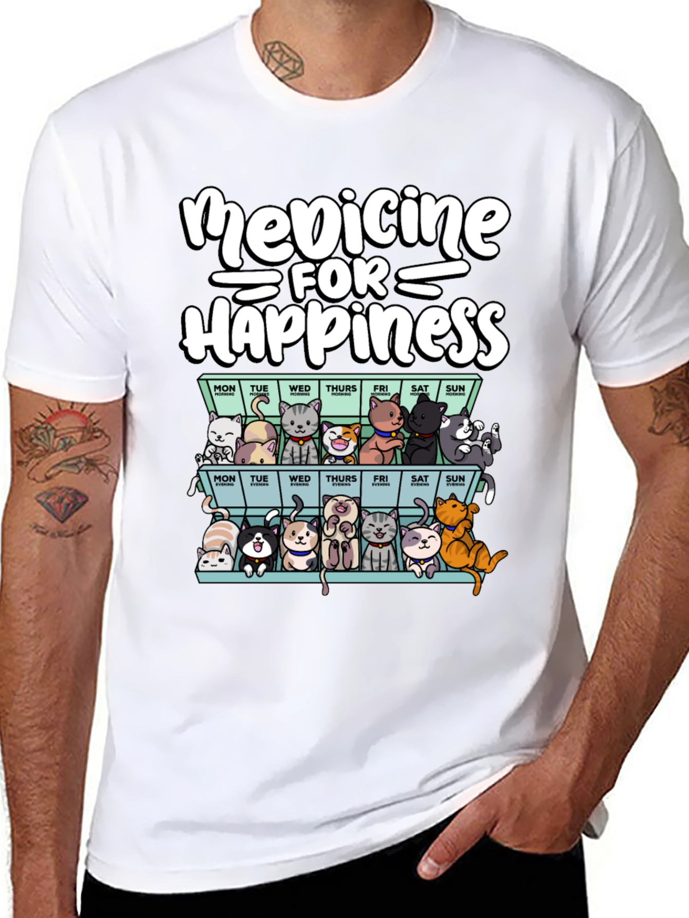 Black Medicine for Happiness Cat T-Shirt view 8