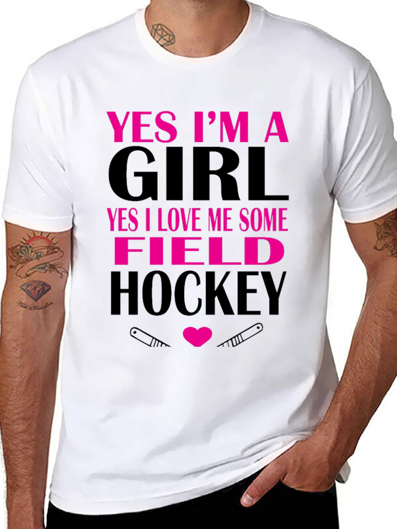 Black Yes I'm a Girl Field Hockey T-Shirt view 8