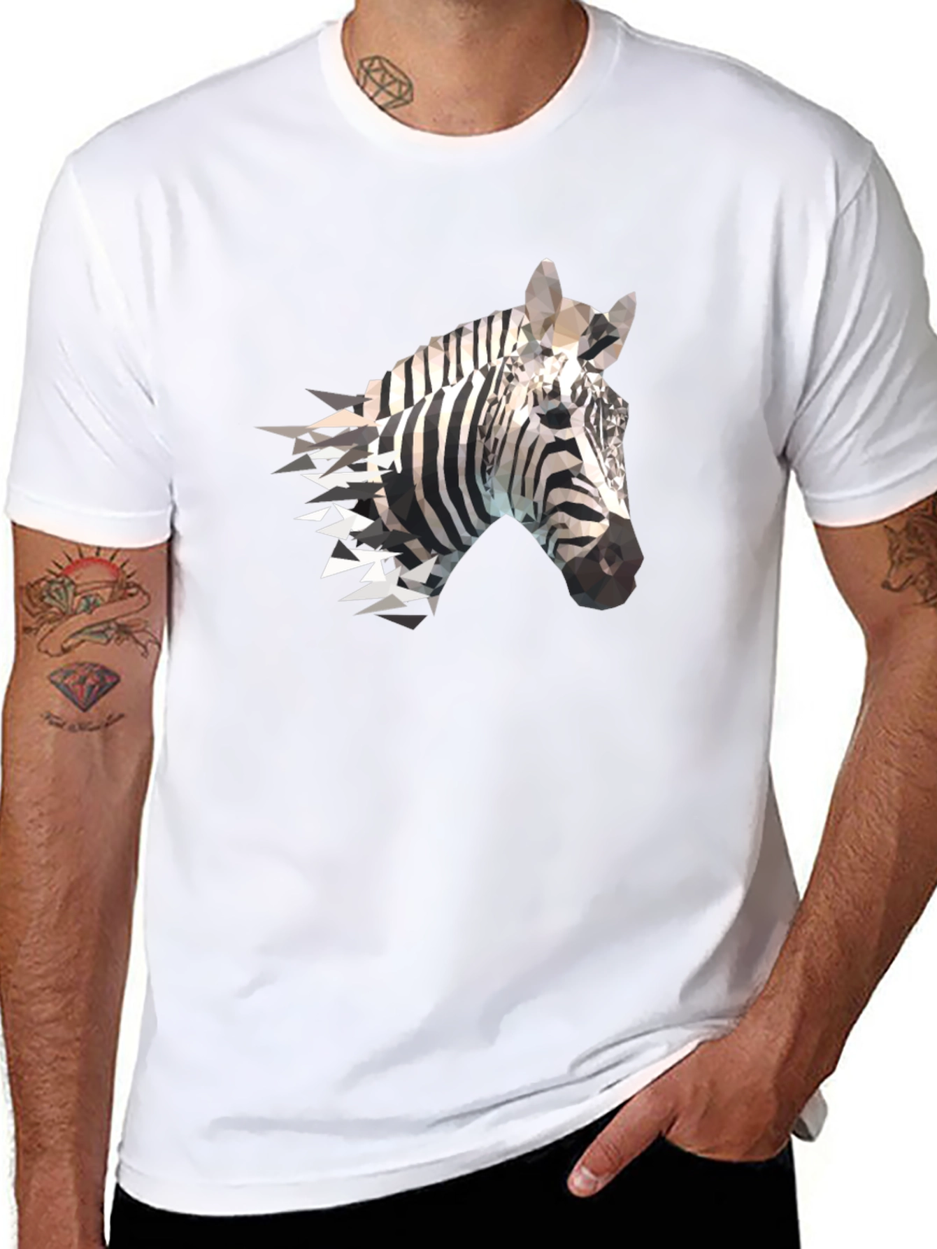 Black Geometric Zebra Print Black T-Shirt view 8