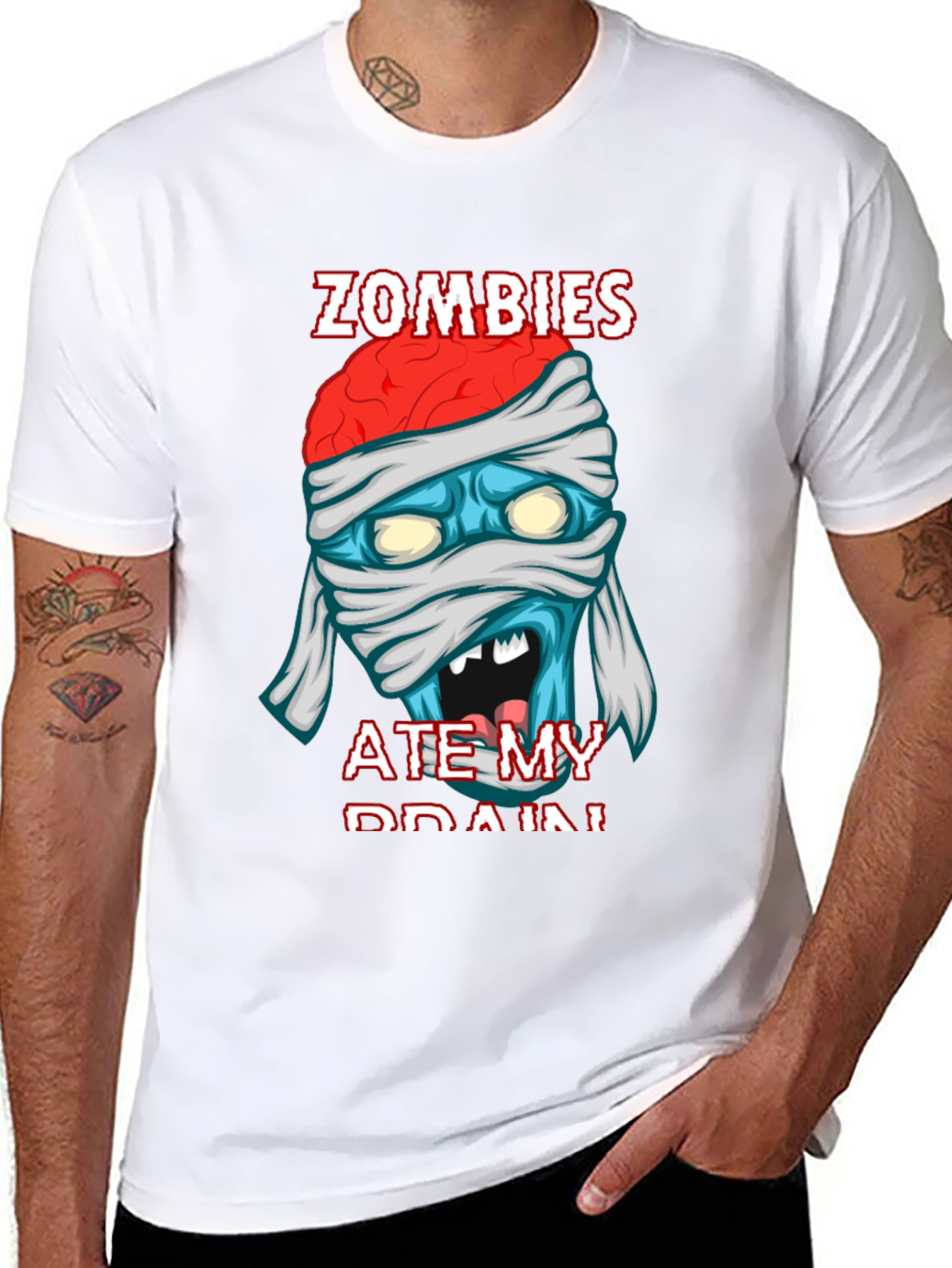 Black Zombies Ate My Brain Funny Graphic T-Shirt view 8