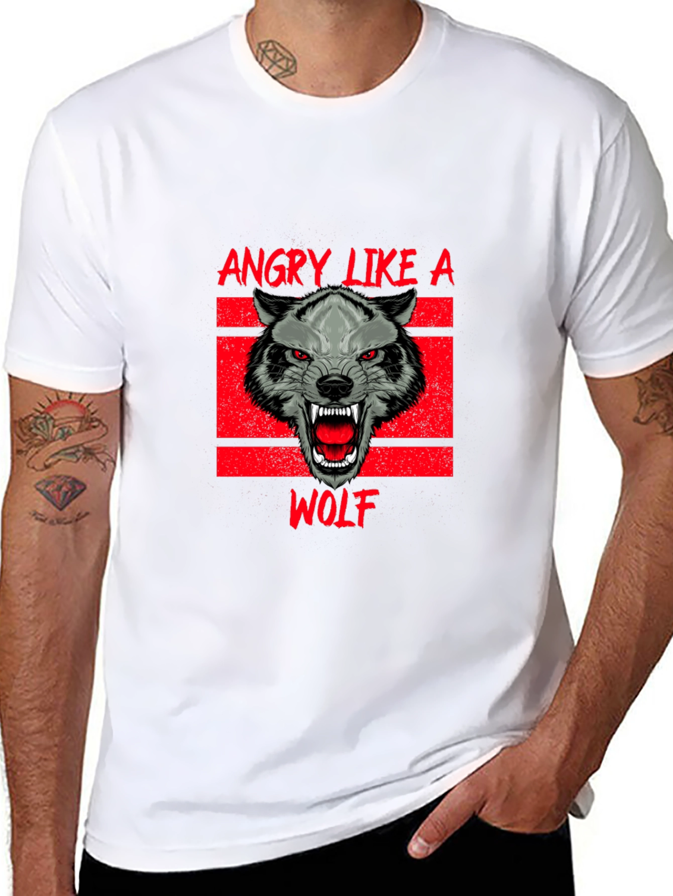 Black Angry Like a Wolf Black T-Shirt view 8