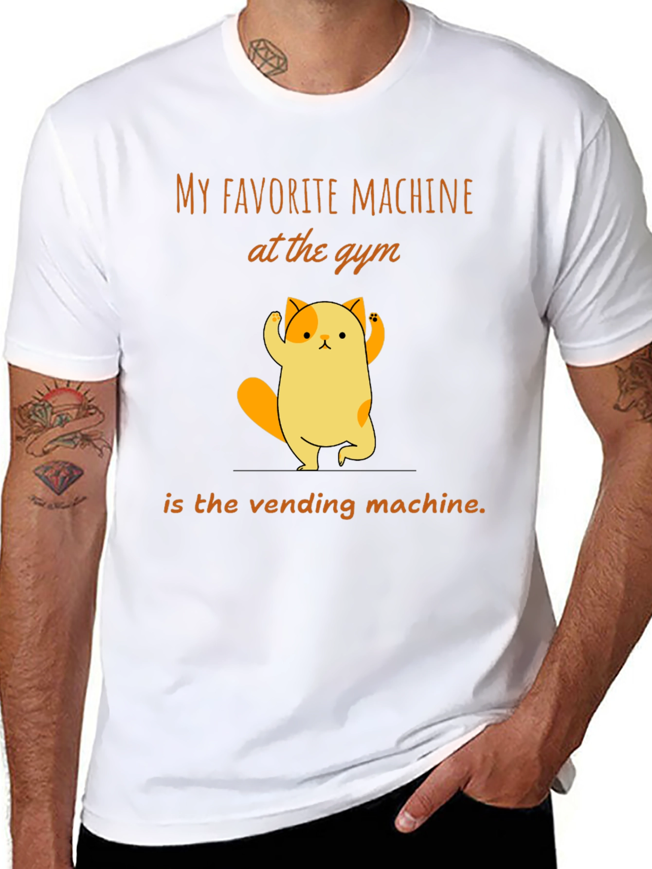 Black Gym Humor T-Shirt - Vending Machine Cat view 8