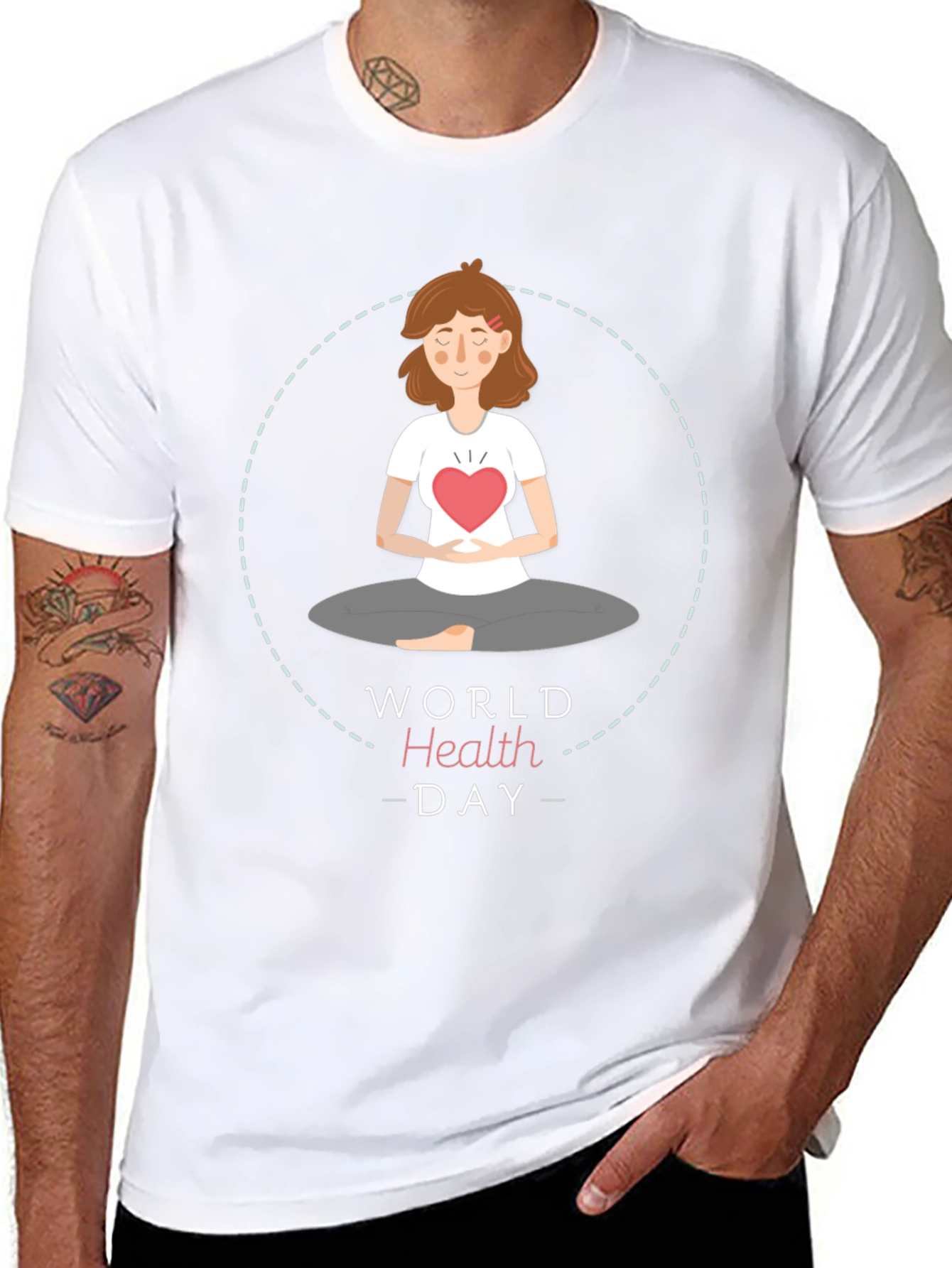 Black World Health Day Meditation T-Shirt - Heart Chakra view 8