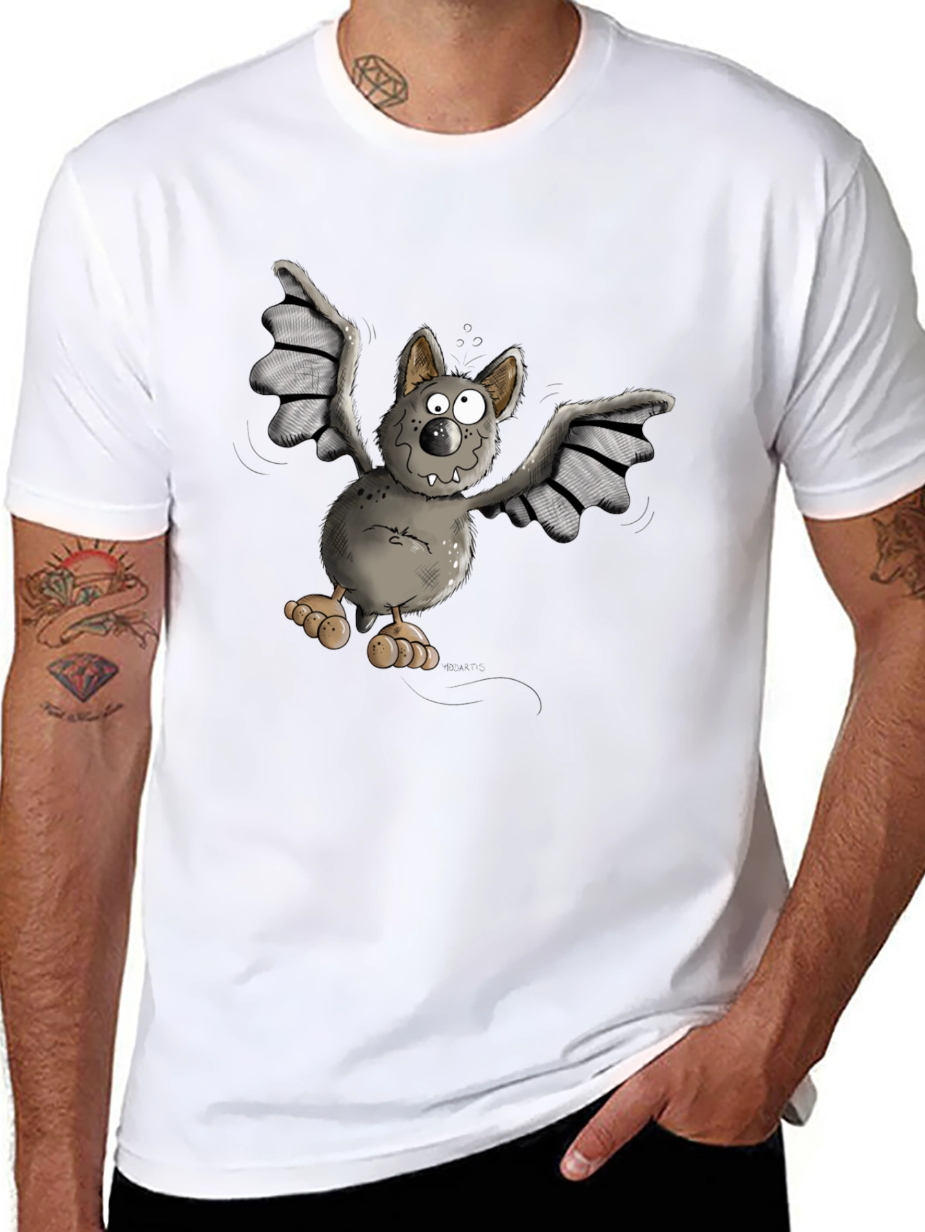 Black Funny Bat Cartoon Graphic T-Shirt view 8