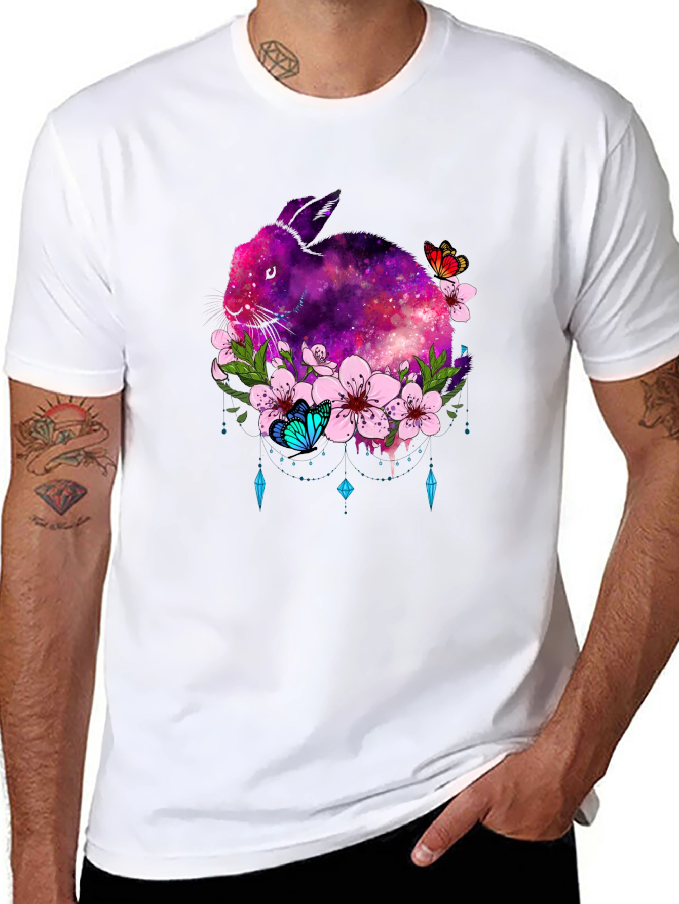 Black Galaxy Rabbit Floral Graphic Tee - Unisex view 8