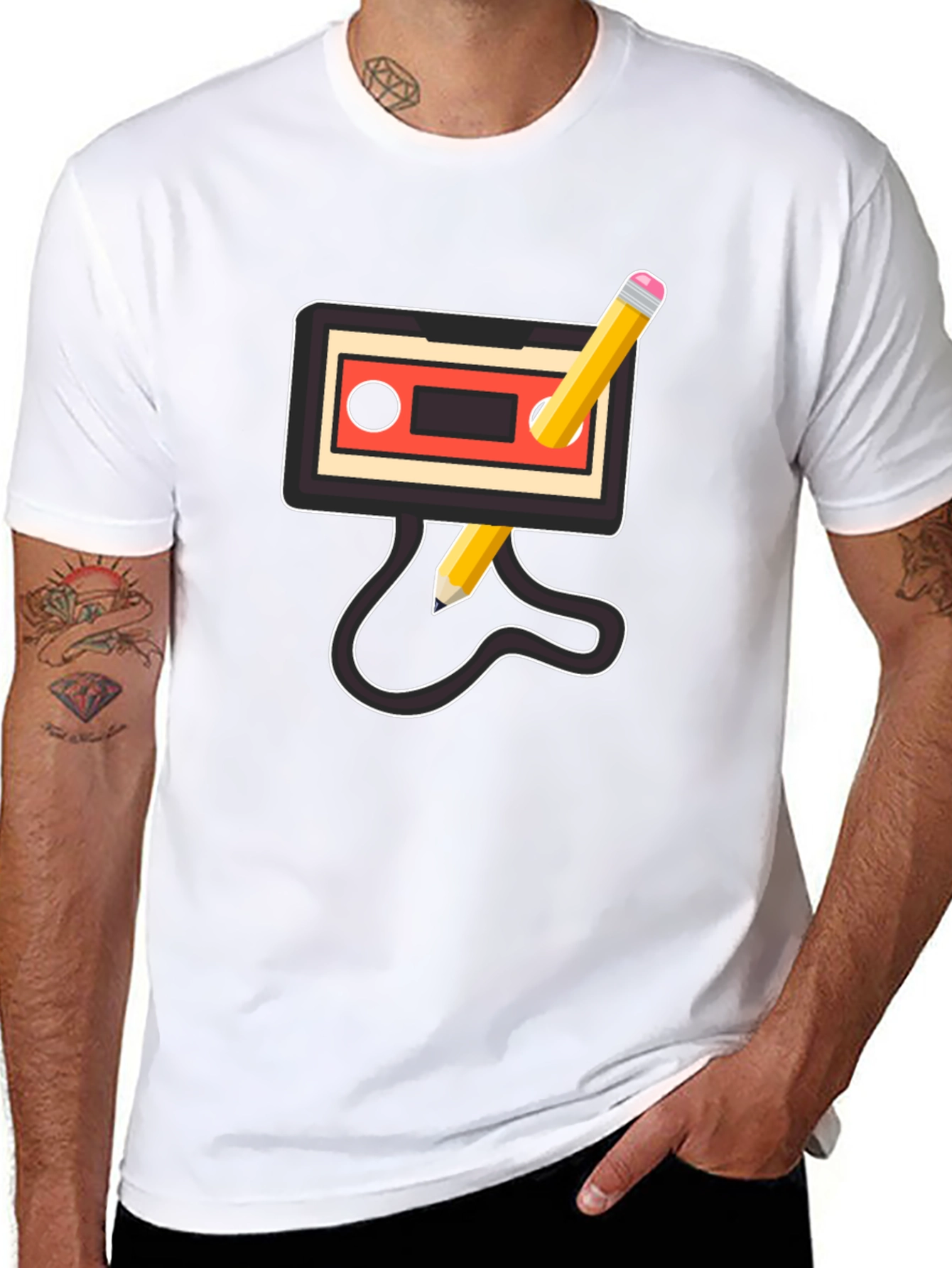 Black Retro Mixtape Pencil T-Shirt view 8