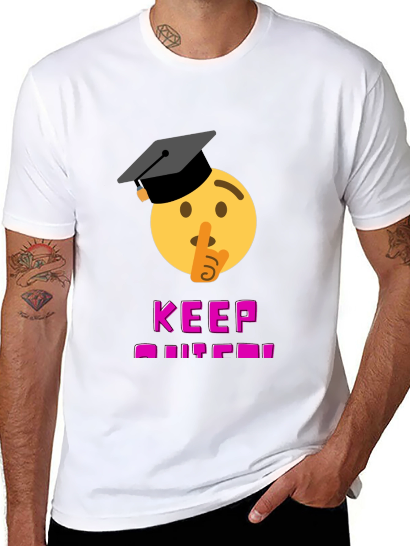 Black Keep Quiet Graduate Emoji T-Shirt - Black view 8