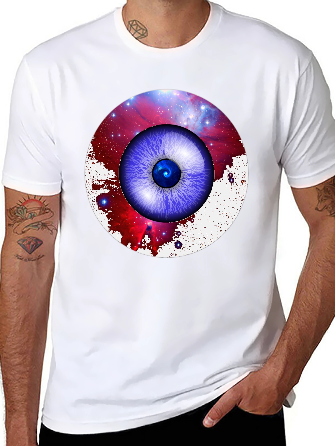 Black Galaxy Eye Graphic Print Crew Neck T-Shirt view 8