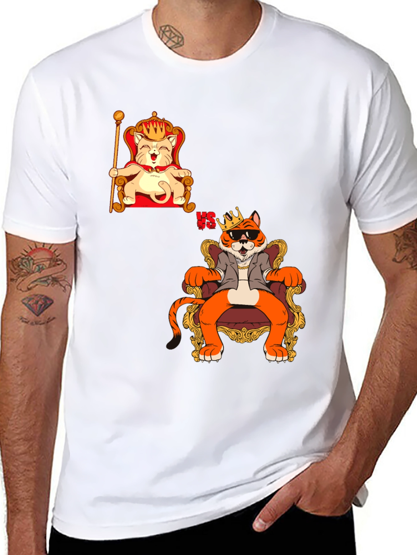 Black King Cat VS King Tiger Black T-Shirt view 8