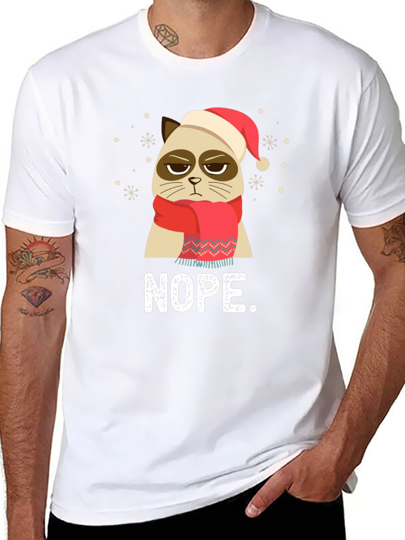 Black Grumpy Cat NOPE Christmas T-Shirt view 8