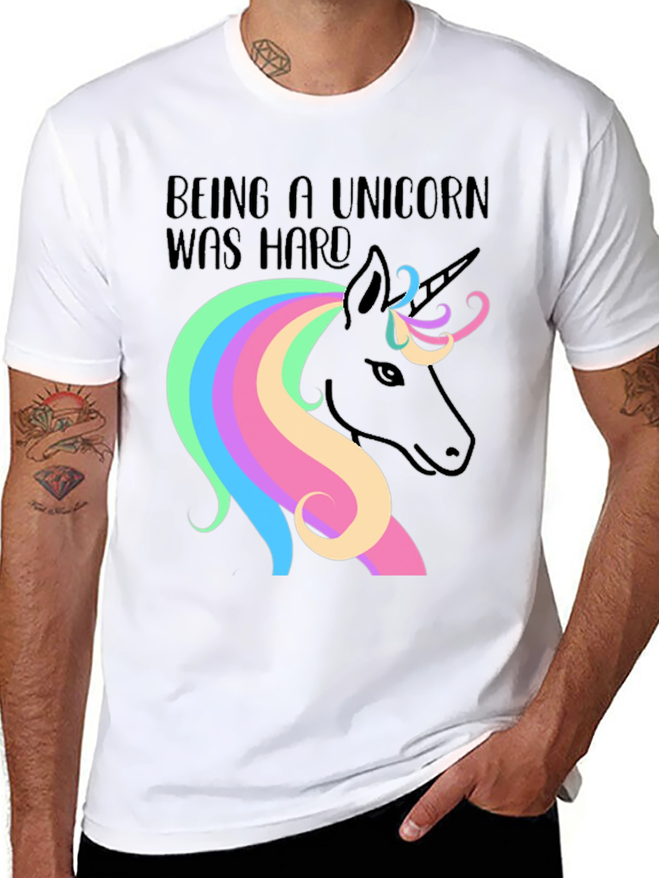 Black Being a Unicorn Was Hard Black Graphic T-Shirt view 8