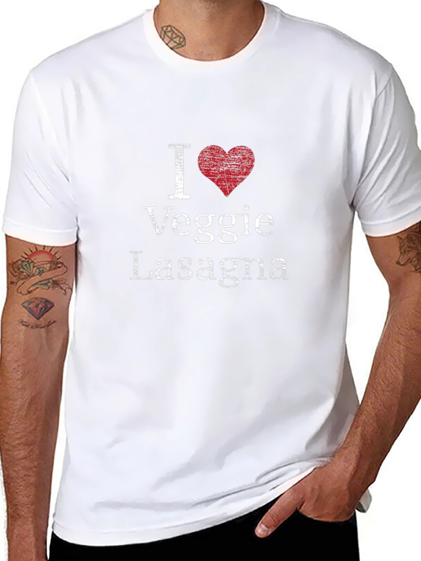 Black I Heart Veggie Lasagna T-Shirt - Novelty Graphic Tee view 8