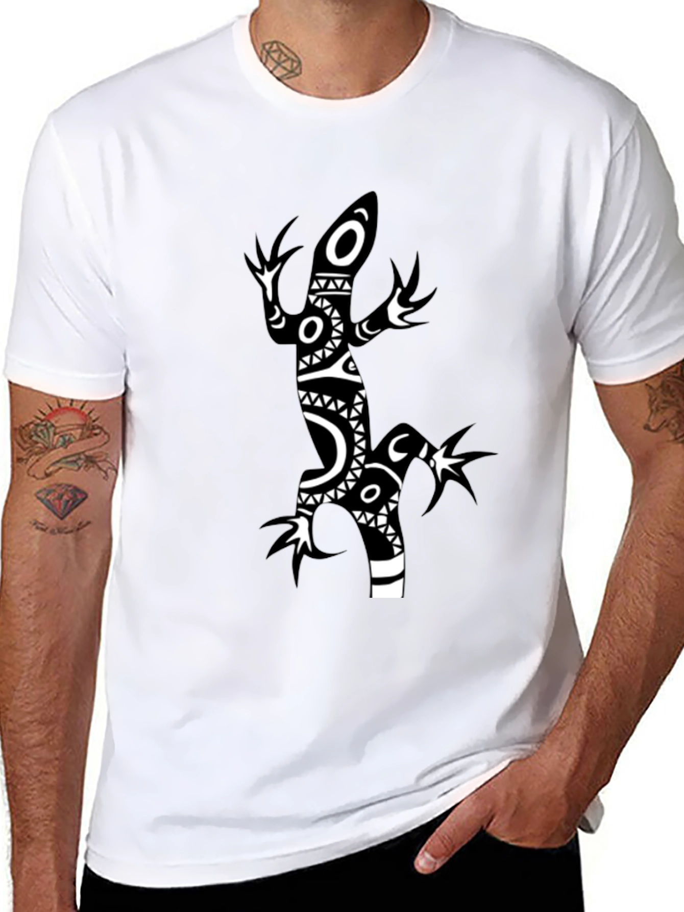 Black Tribal Lizard Black T-Shirt view 8