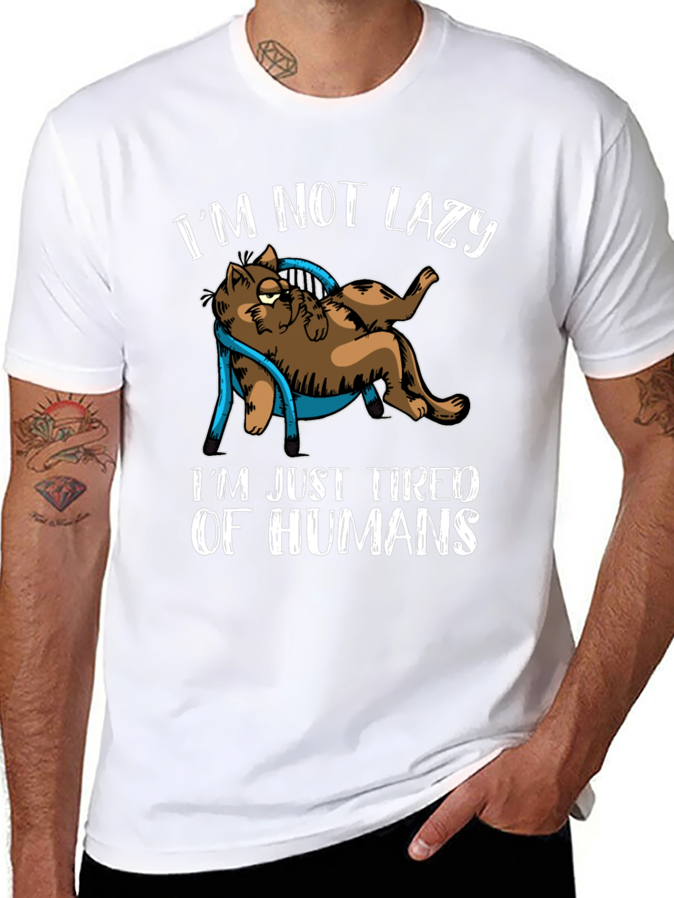 Black I'm Not Lazy Tired of Humans Cat Graphic T-Shirt view 8