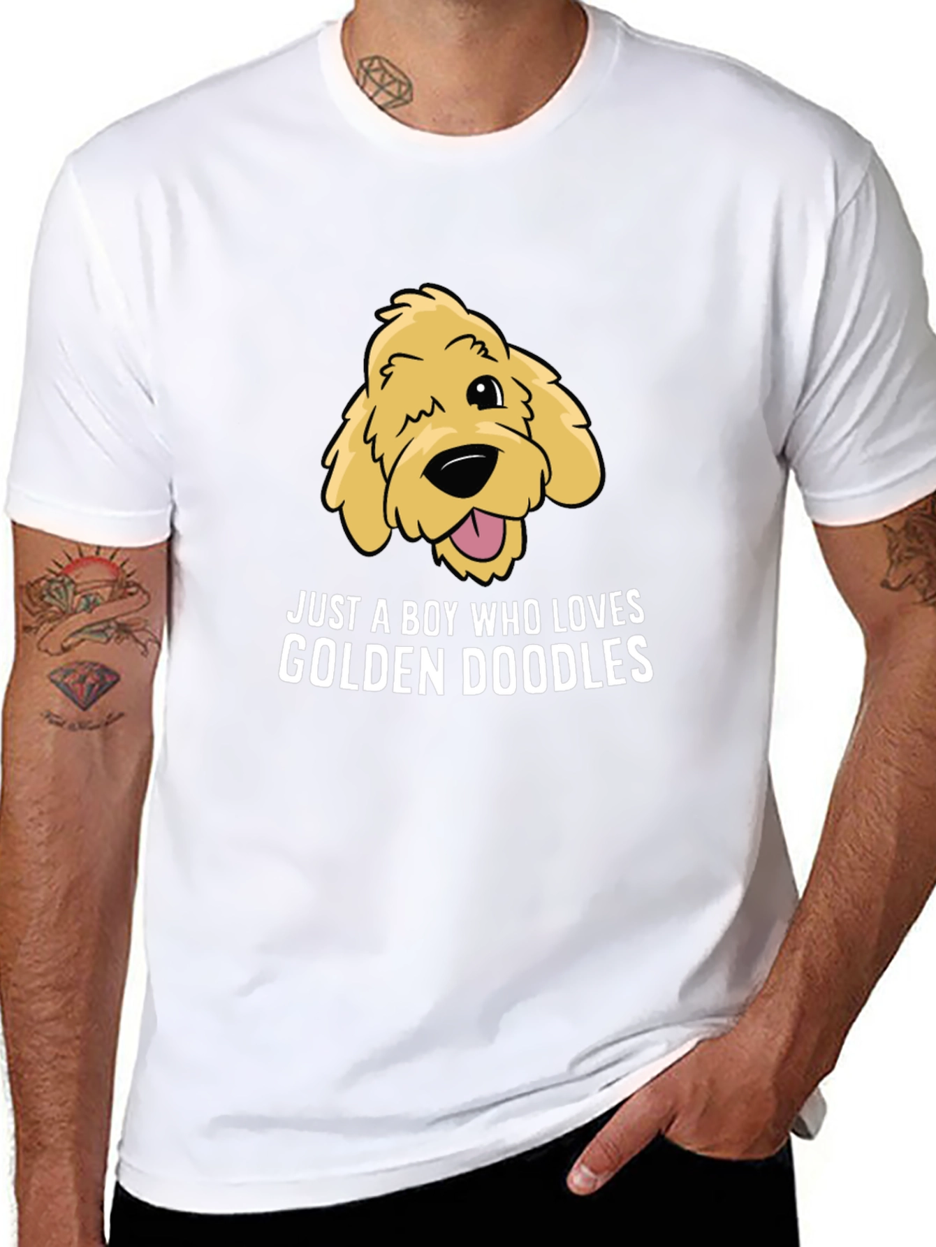 Black Golden Doodle Lover T-Shirt, Boy's Cute Dog Tee view 8
