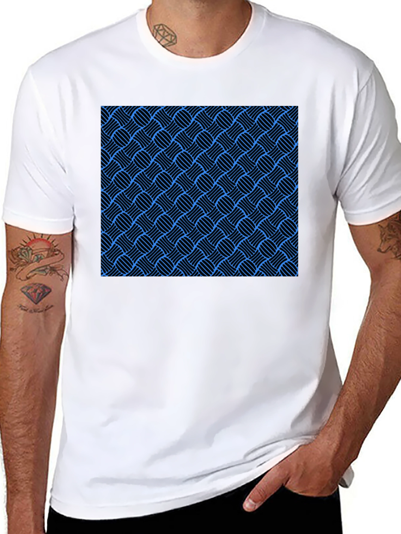 Black Stylish Black T-Shirt with Blue Weave Pattern view 8