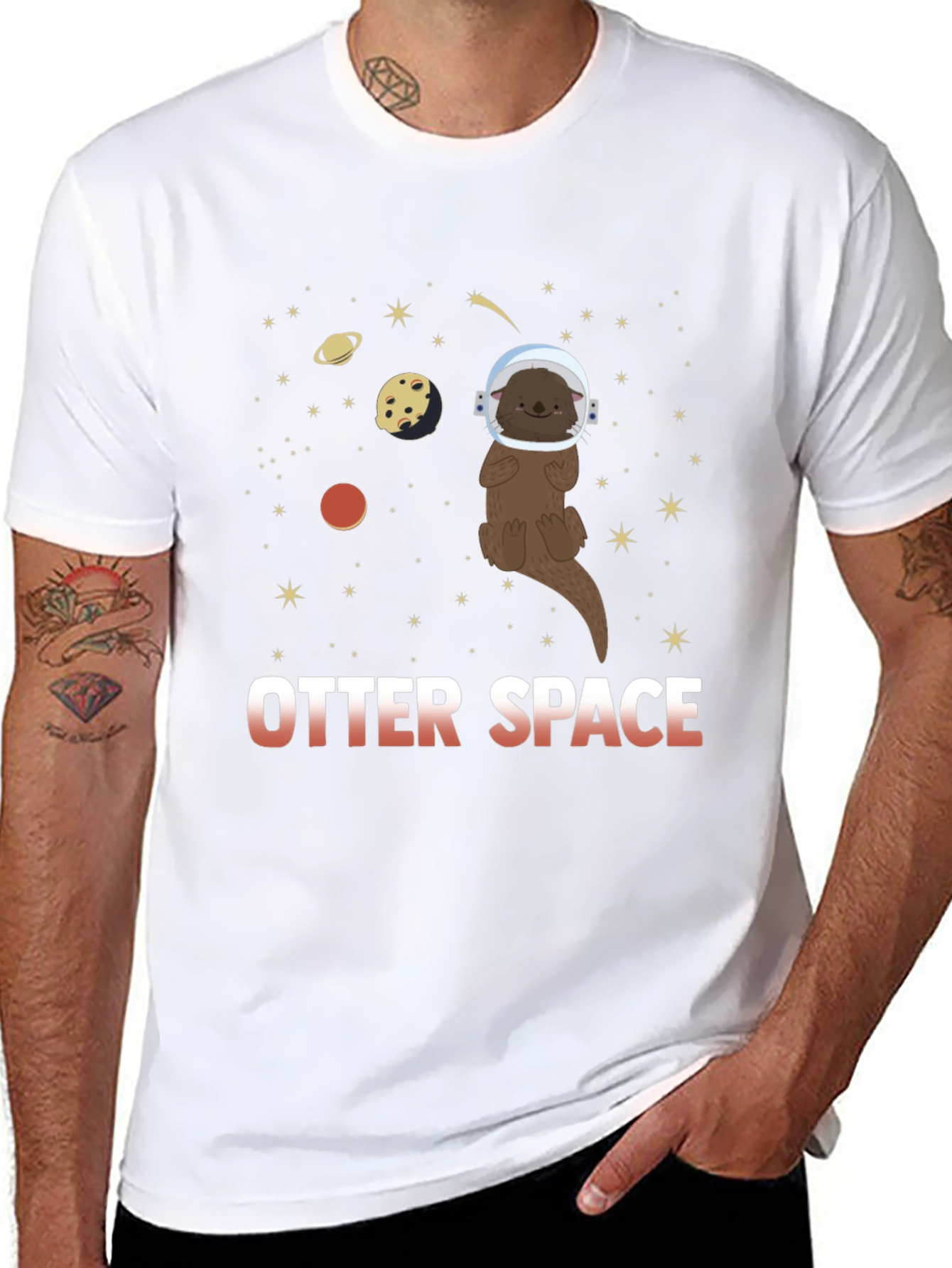 Black Otter Space T-Shirt - Cute Astronaut Otter Design view 8
