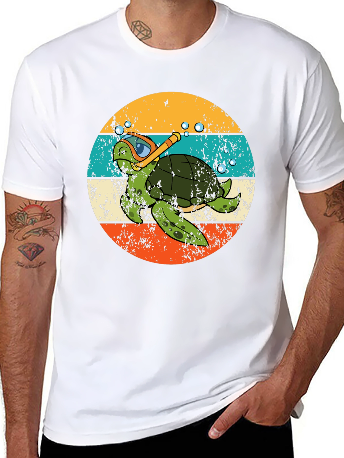 Diving Turtle Graphic Tee - Vintage Style - 8