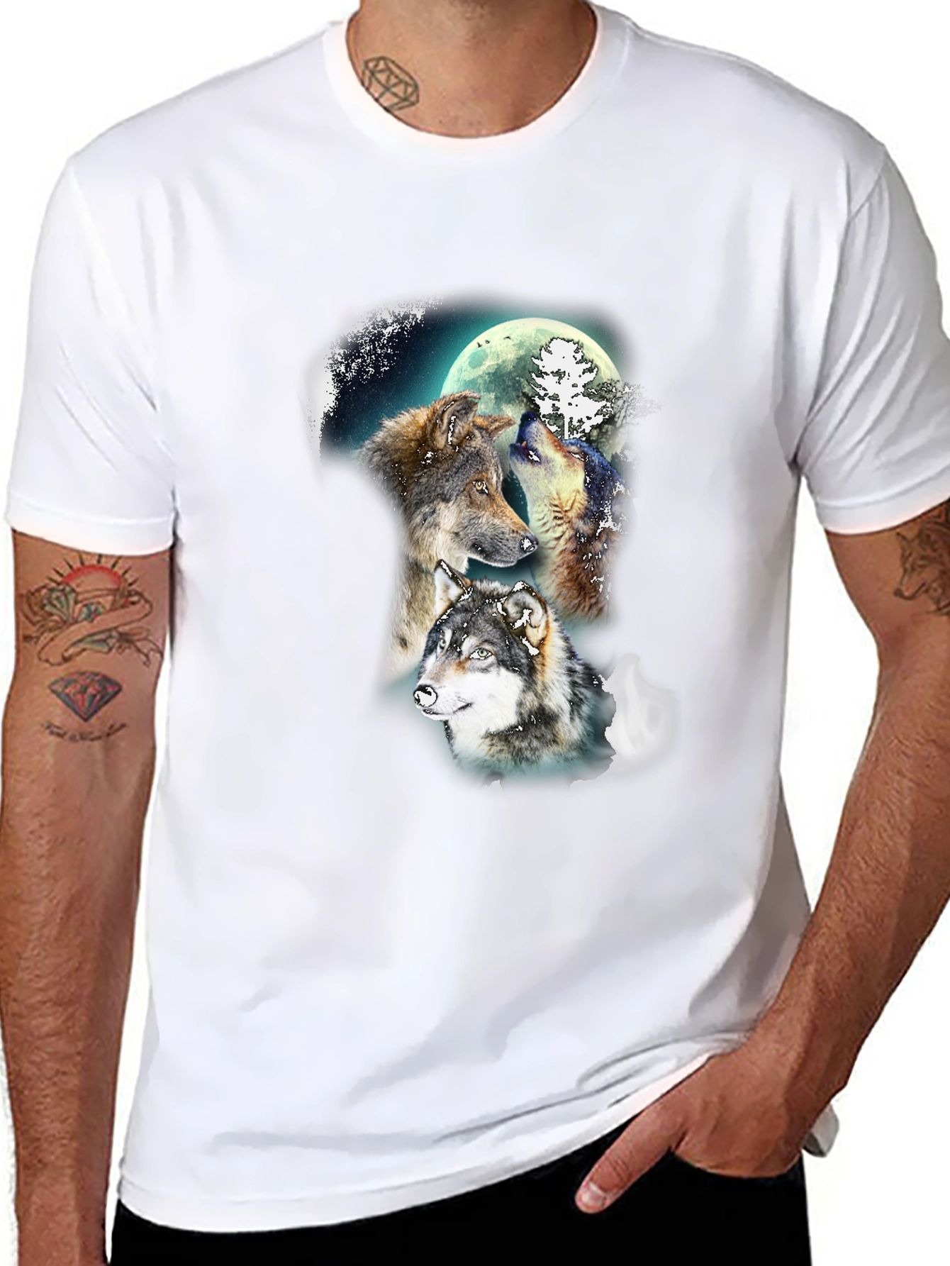 Black Wolf Moon T-Shirt - Men's Graphic Tee view 8