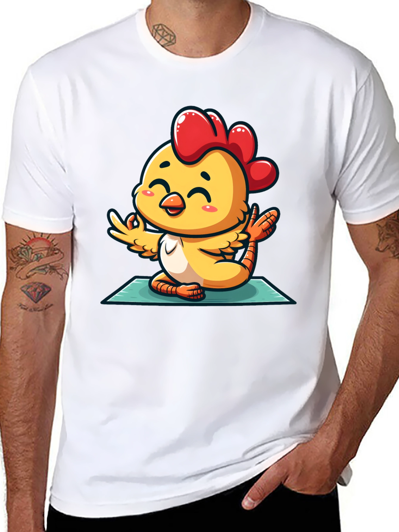 Black Yoga Chicken T-Shirt - Relaxed Fit Cotton Tee view 8