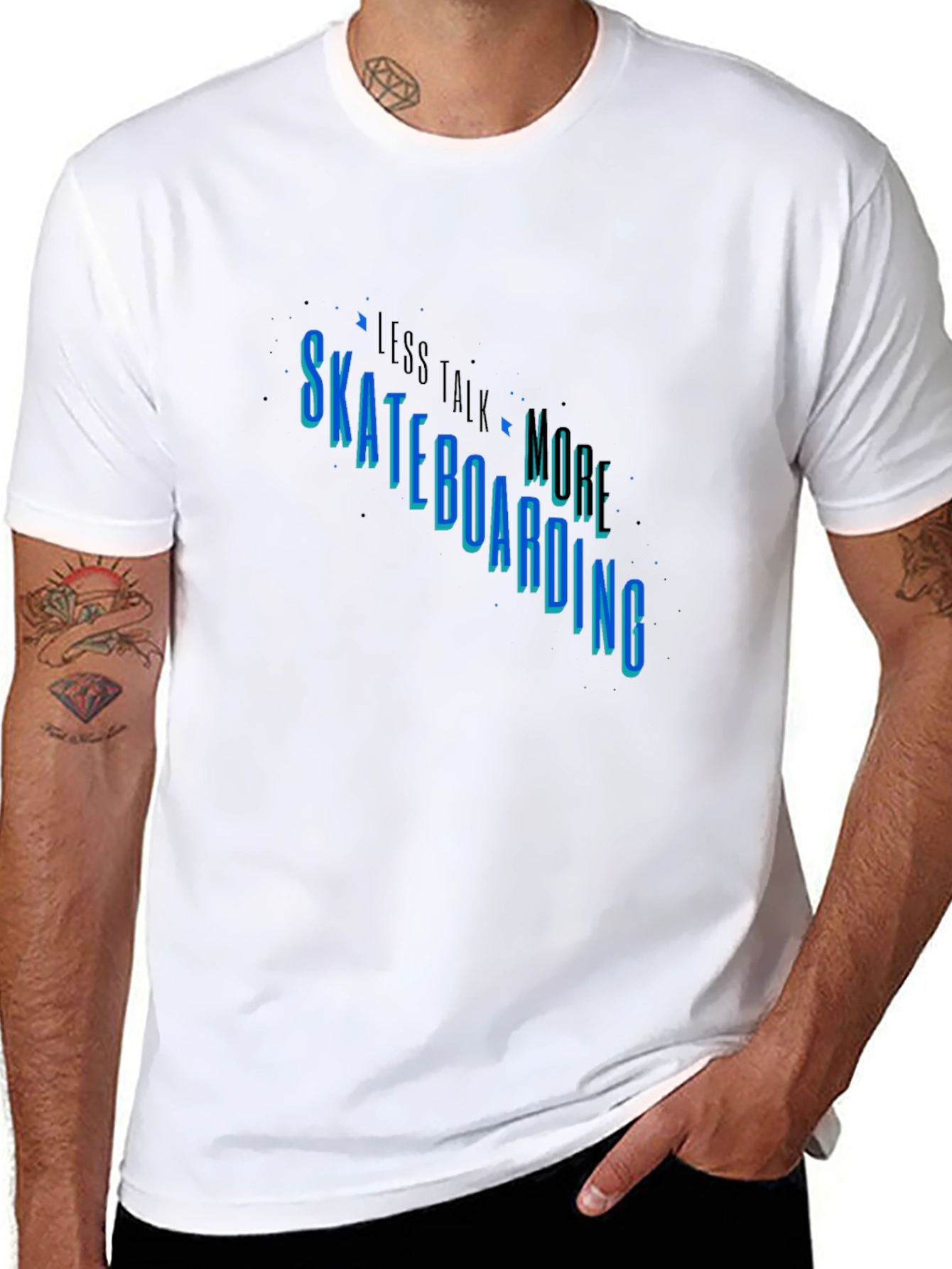 Black Skateboarding Graphic Tee - Less Talk More Skate view 8