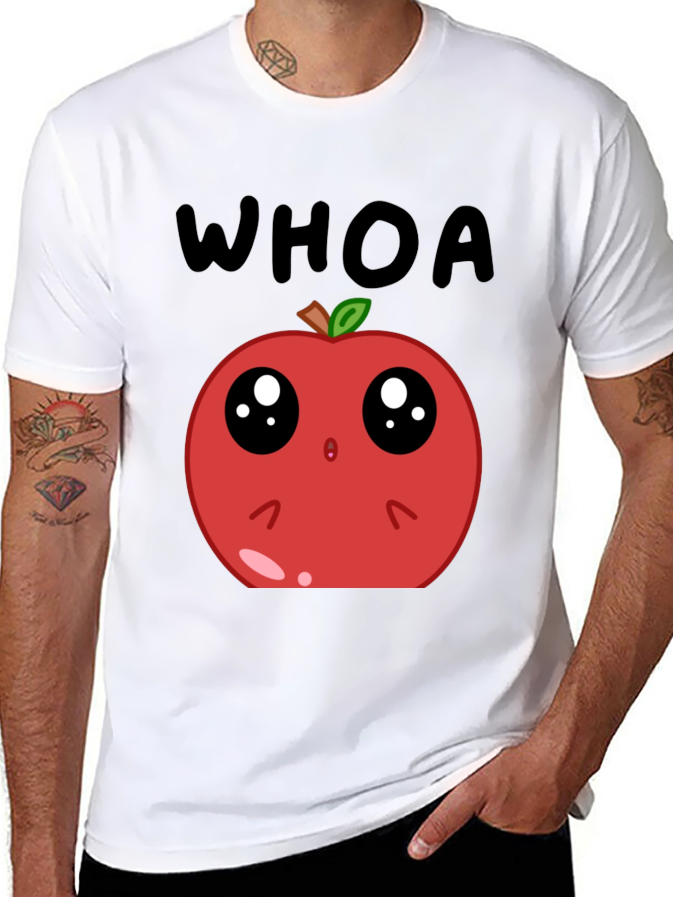 Black Funny Apple Cartoon T-Shirt - Whoa Cute Fruit Tee view 8
