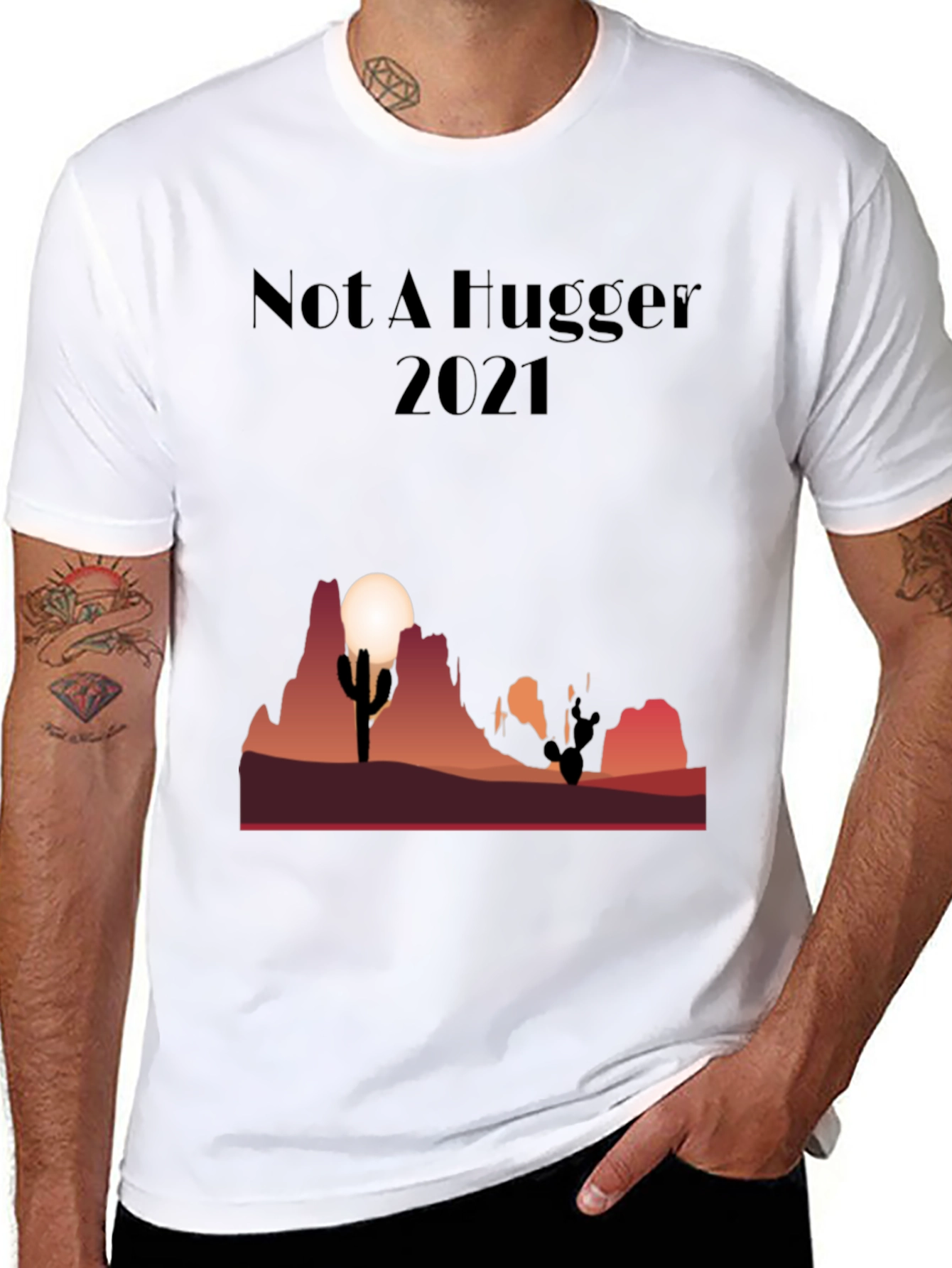 Black Not A Hugger Cactus Desert Graphic Tee view 8