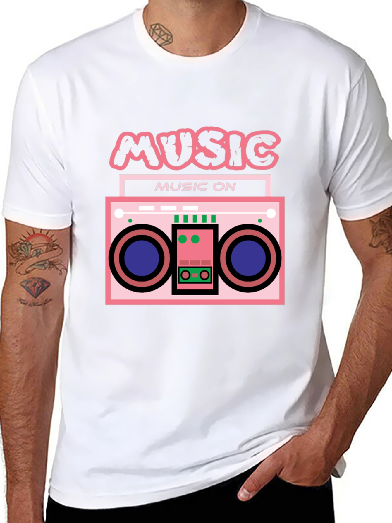 Black Retro Boombox Music T-Shirt view 8