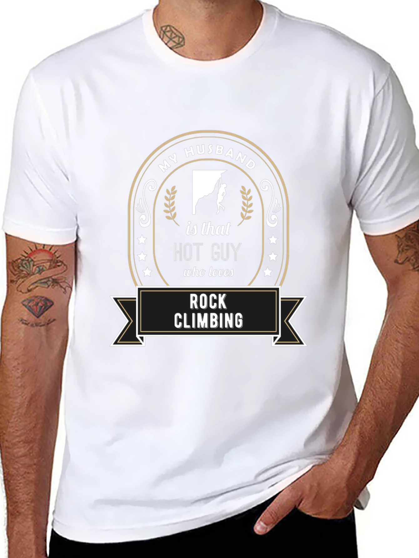 Black My Husband Rock Climbing T-Shirt - Novelty Graphic Tee view 8