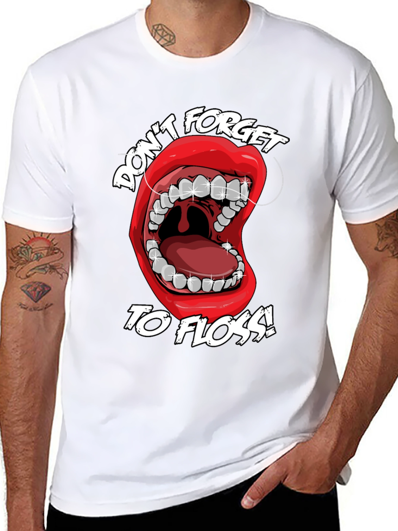Black Don't Forget to Floss! Graphic T-Shirt view 8