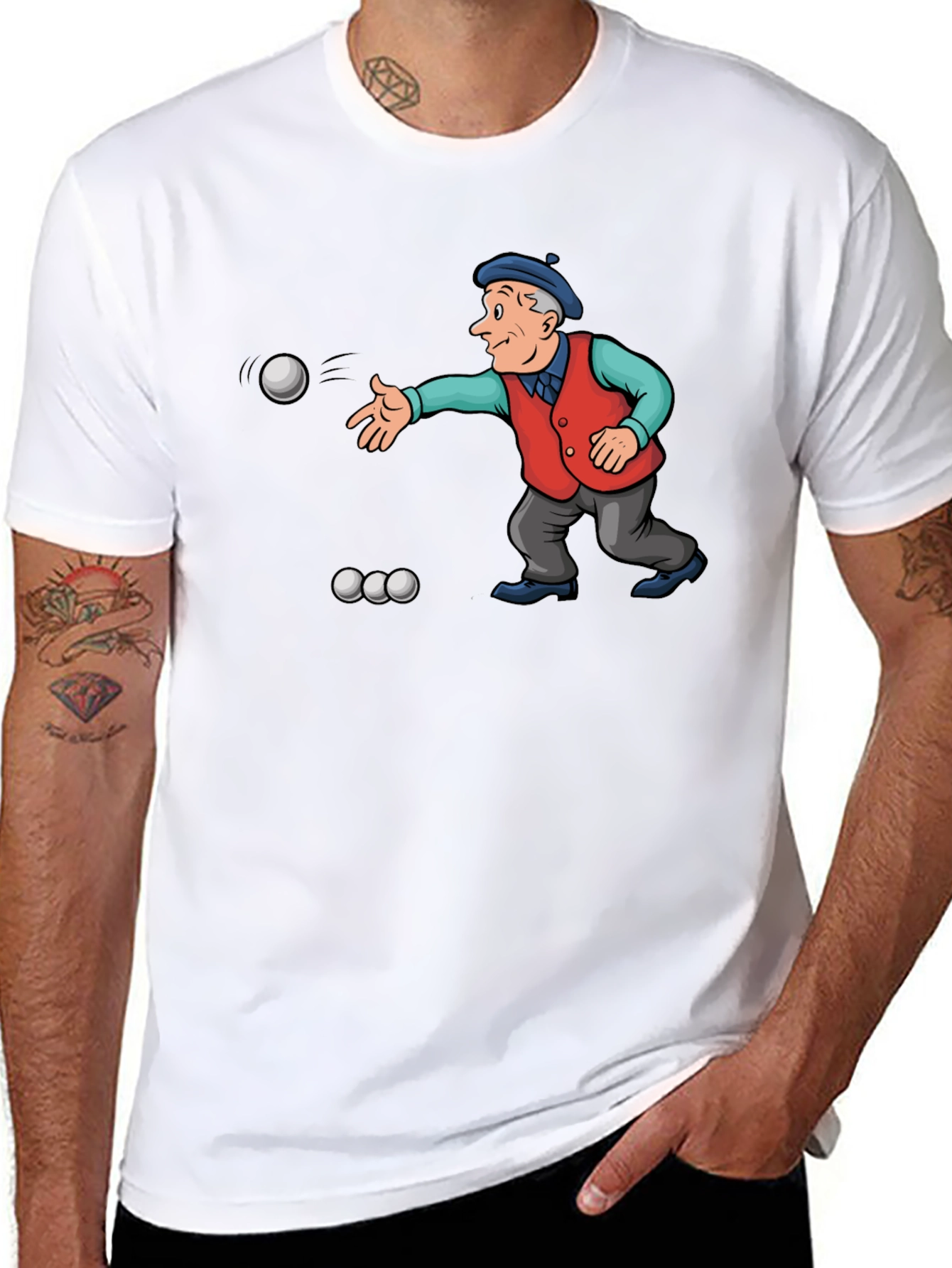 Black Cartoon Bocce Ball Player Black T-Shirt view 8