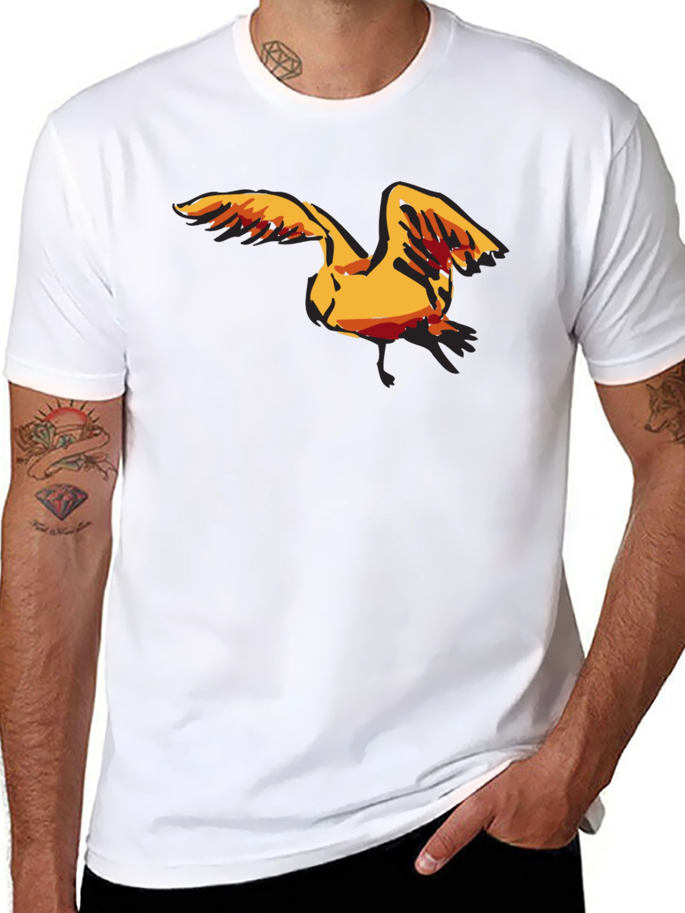 Black Men's Black T-Shirt with Seagull Graphic view 8