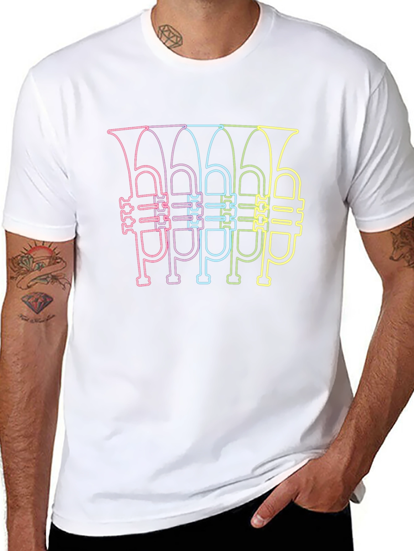 Neon Tuba Line Art Graphic T-Shirt - 8